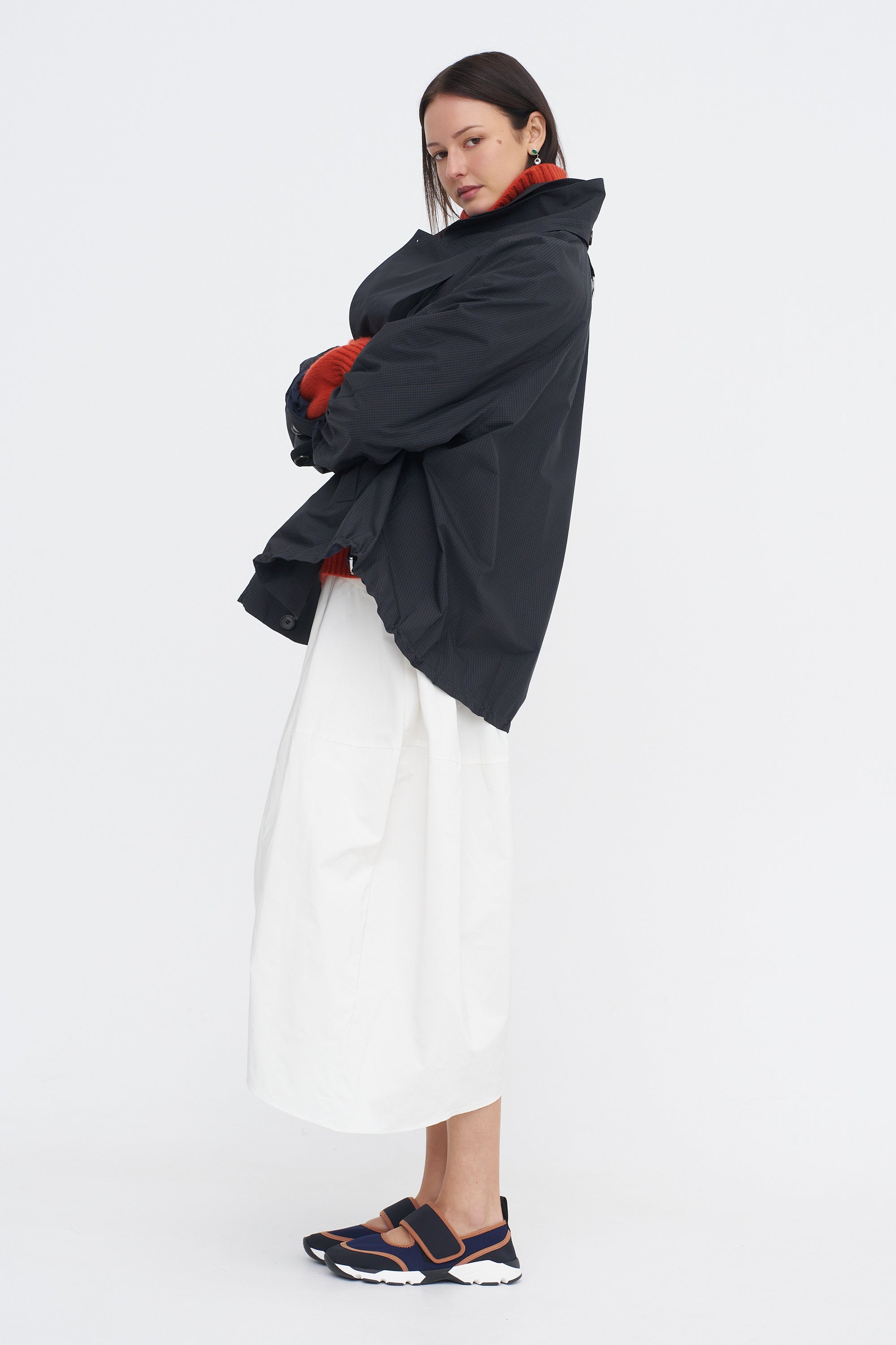 Nylon Asymmetrical Balloon Skirt, White