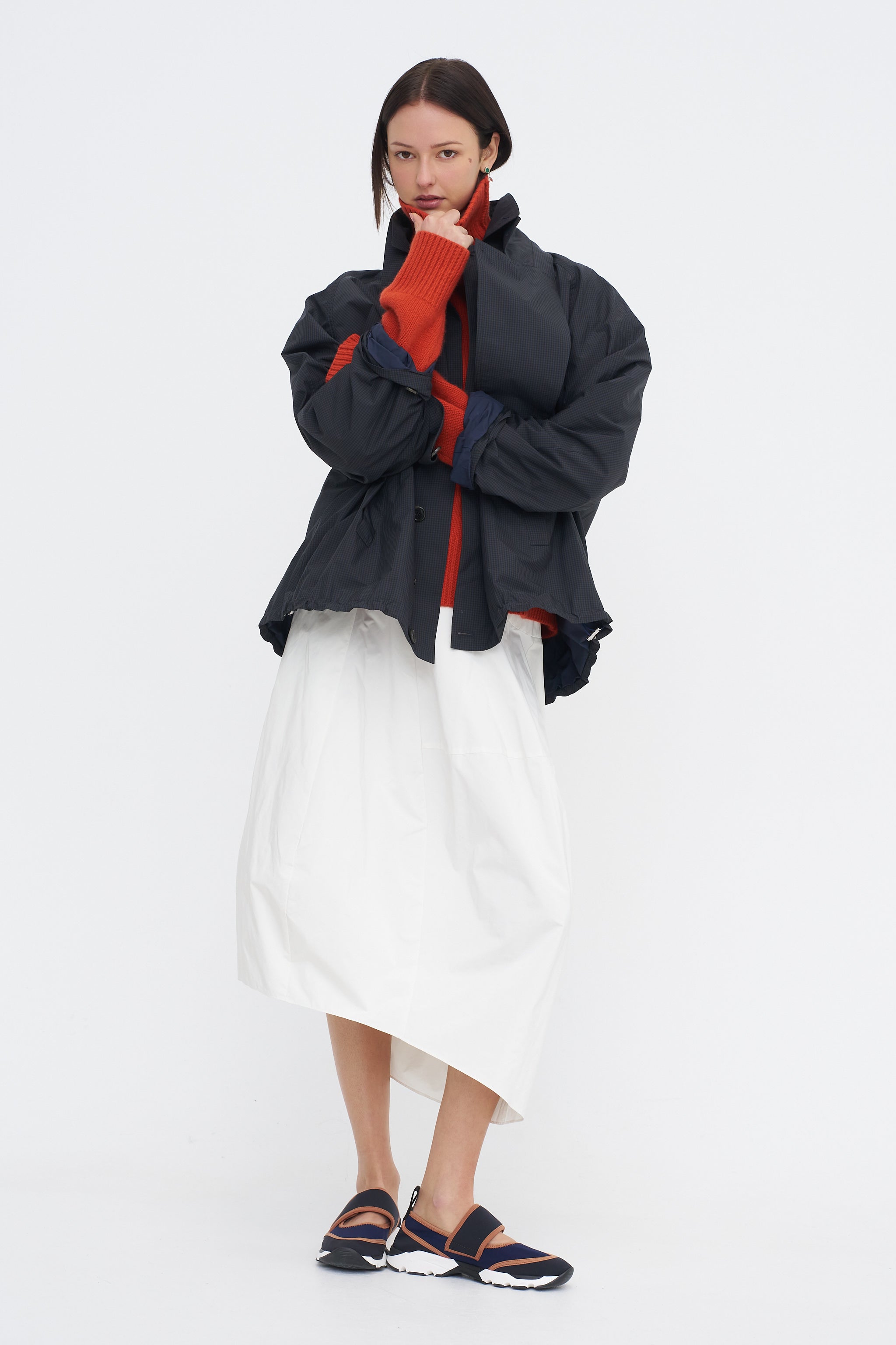 Nylon Asymmetrical Balloon Skirt, White – Kick Pleat