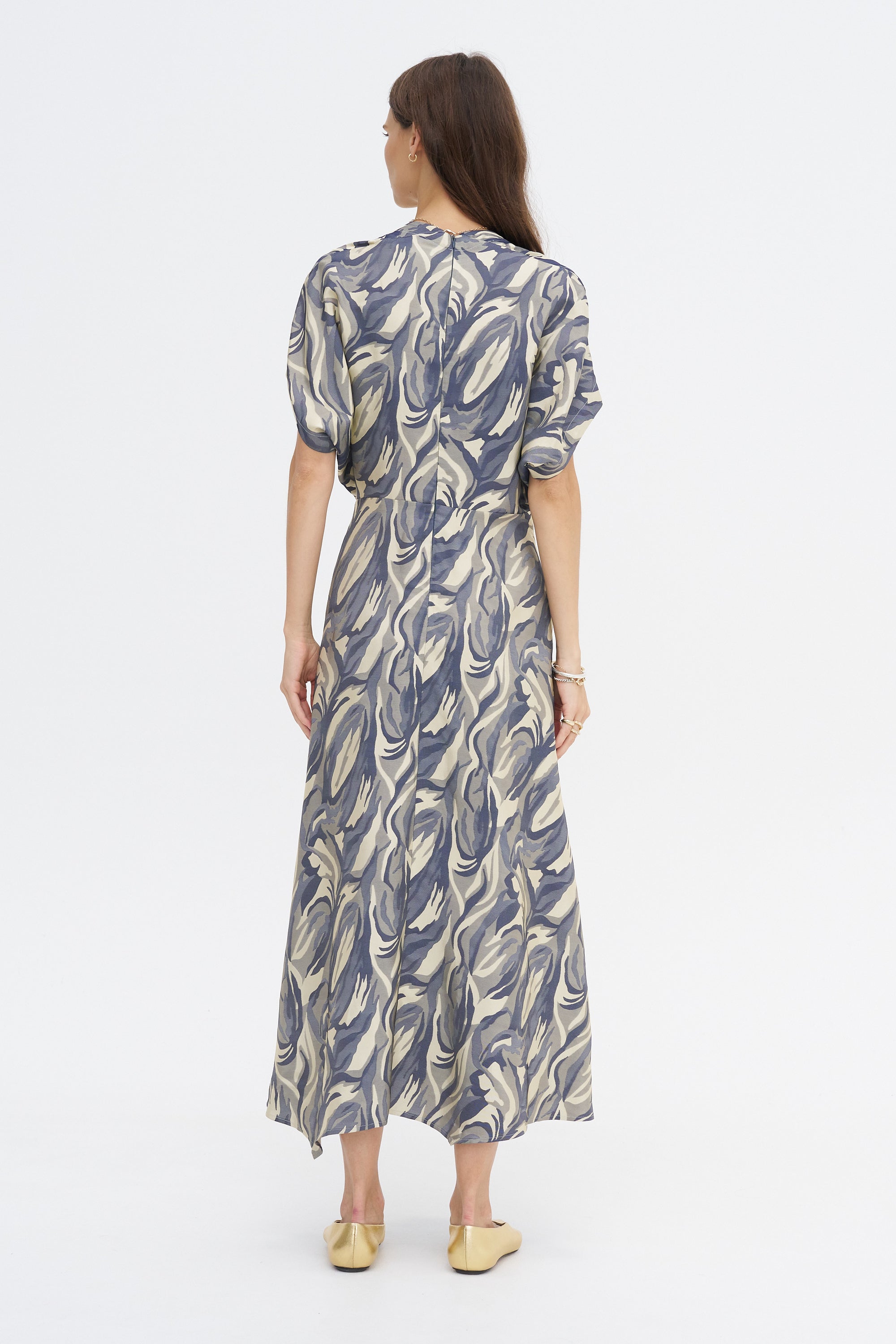 Long Aki Wave Dress, Yellow &amp; Navy