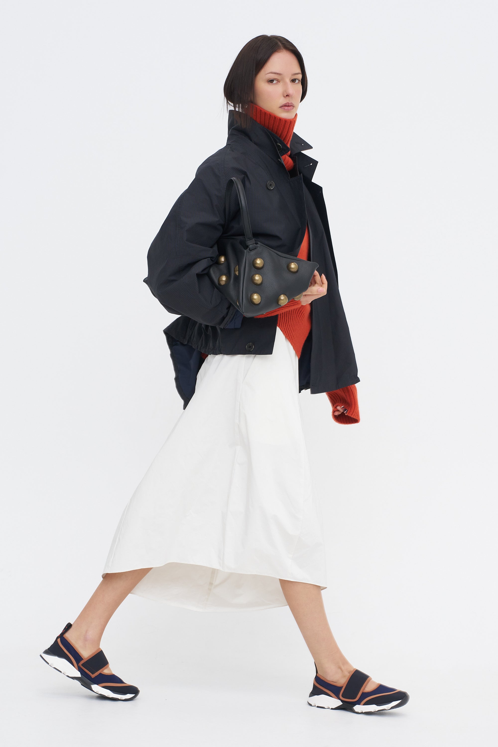 Nylon Asymmetrical Balloon Skirt, White