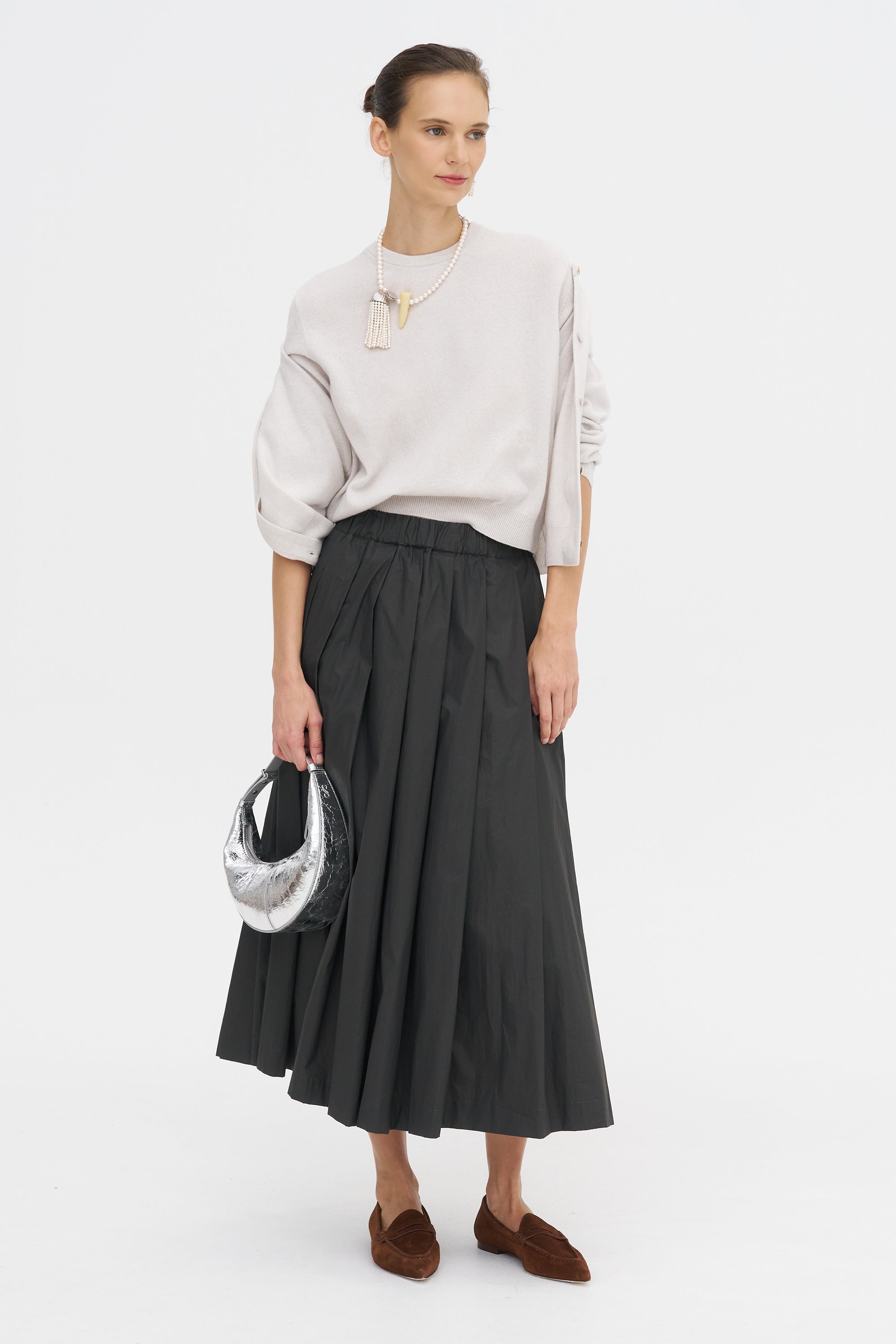 Pearl Cashmere Short Sleeved Crewneck, Kaimak