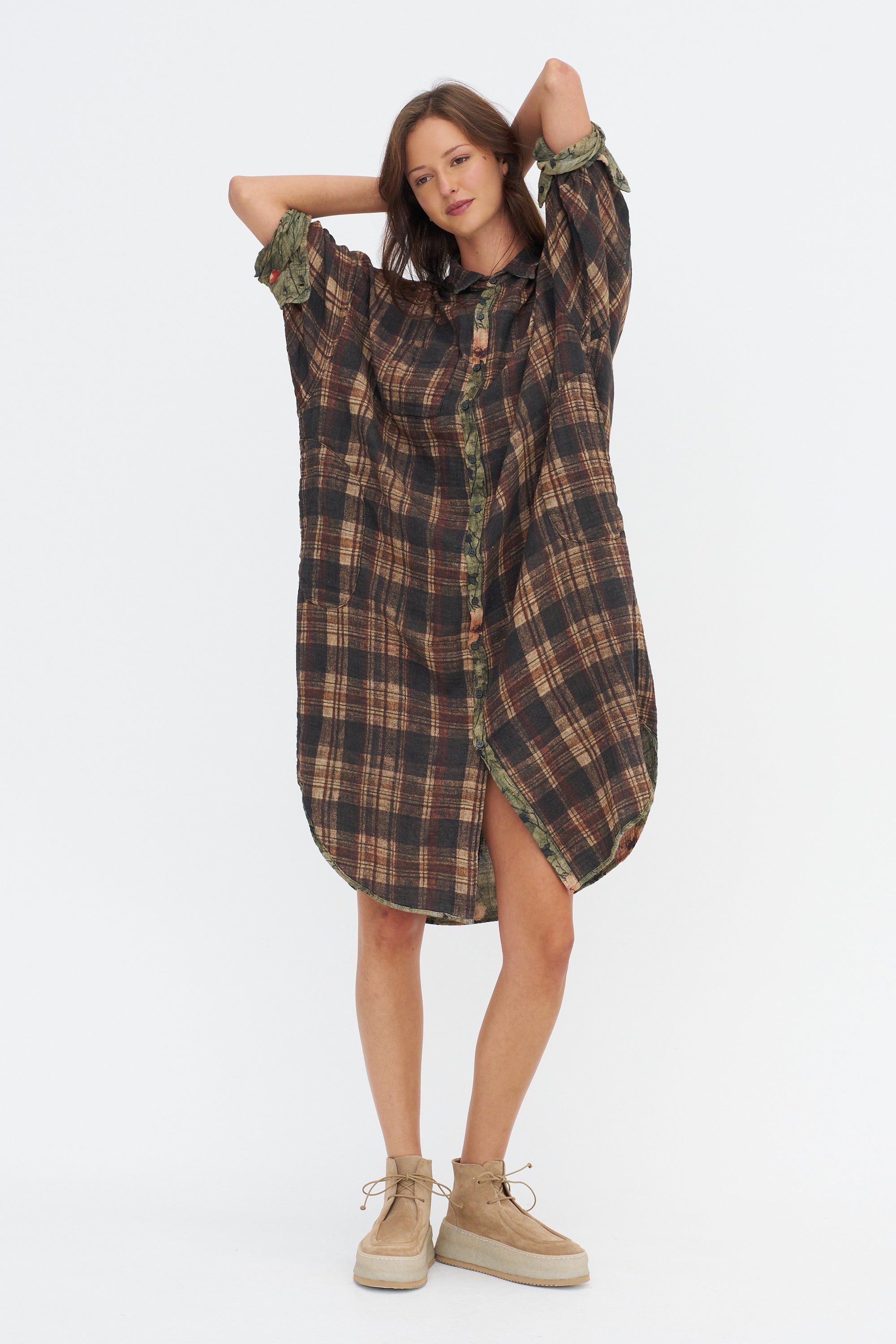 Reversible Jumbo Shirtdress, Plaid