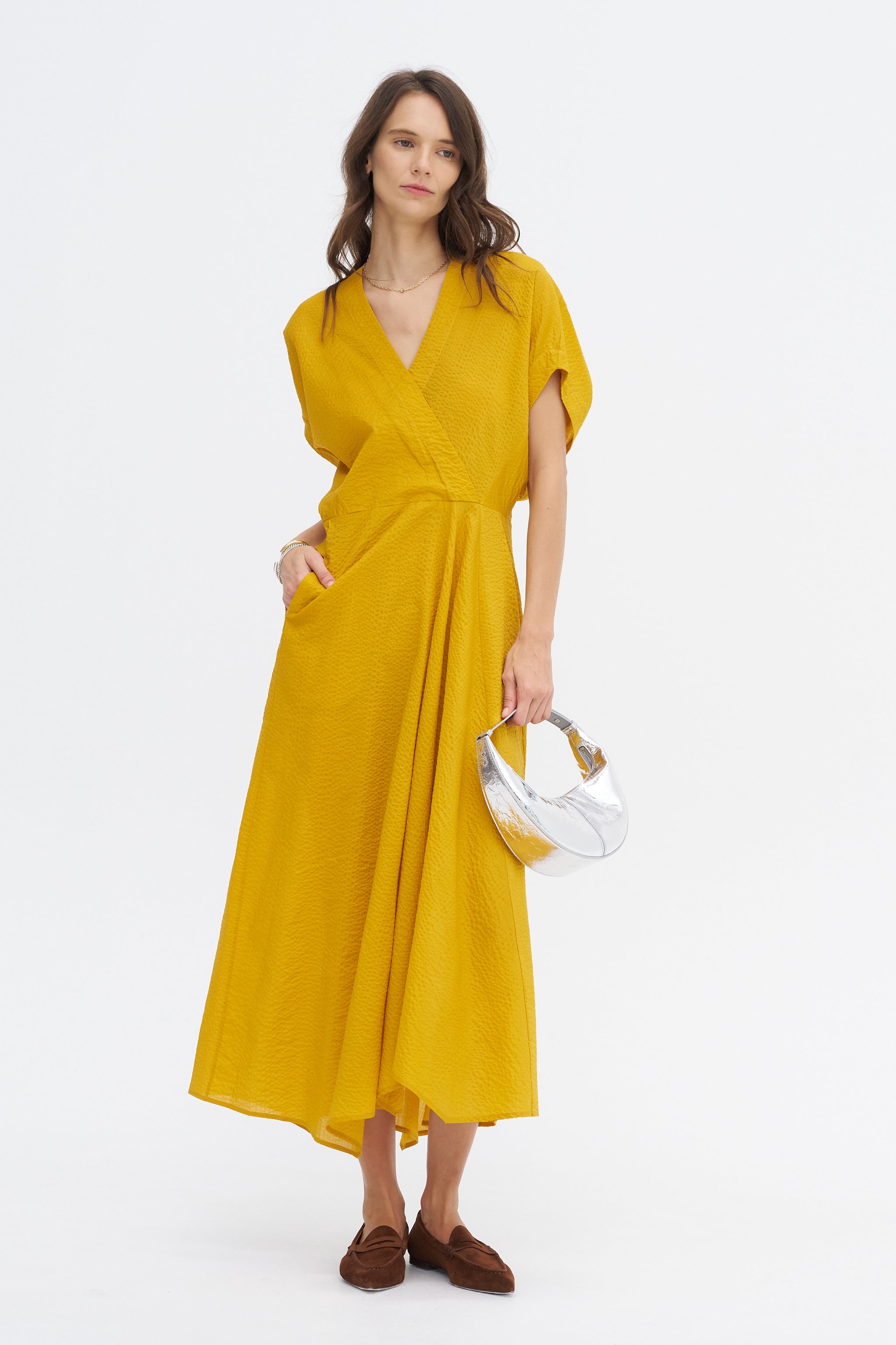 Zero Maria Cornejo Long Aki Wave Dress, Marigold – Kick Pleat