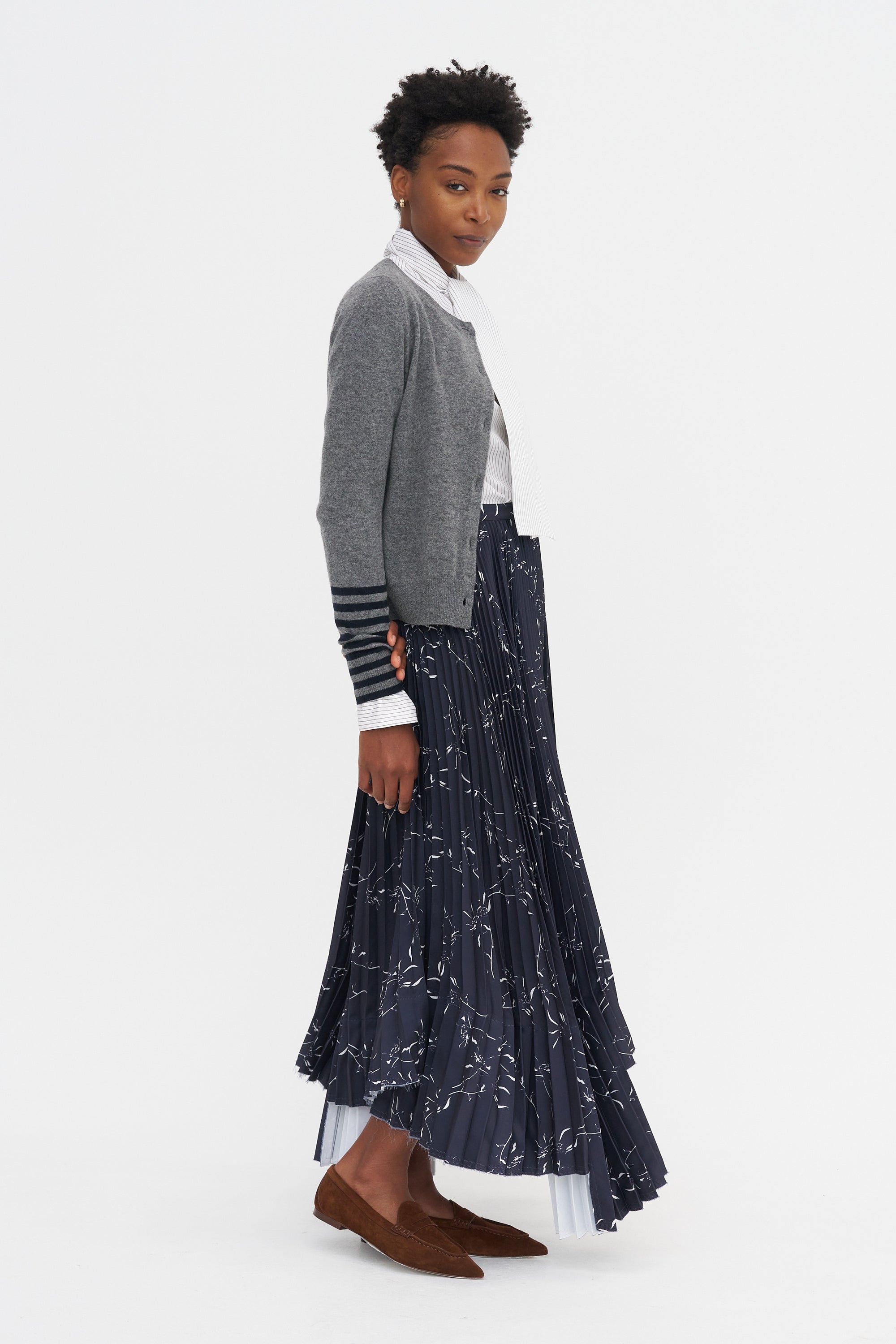 Long Sleeve Cardigan, Blue Grey