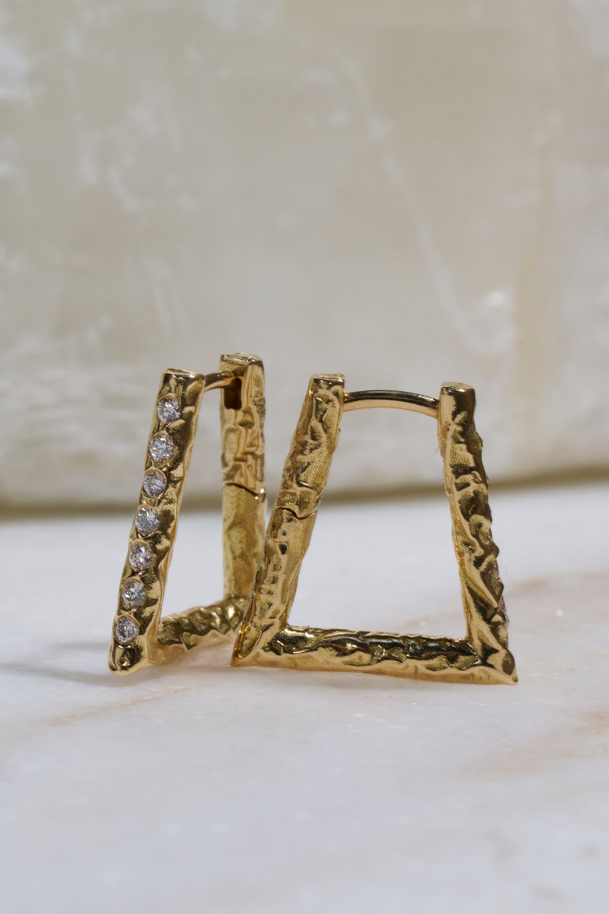 Weathered Forma Diamond Hoops, Yellow Gold