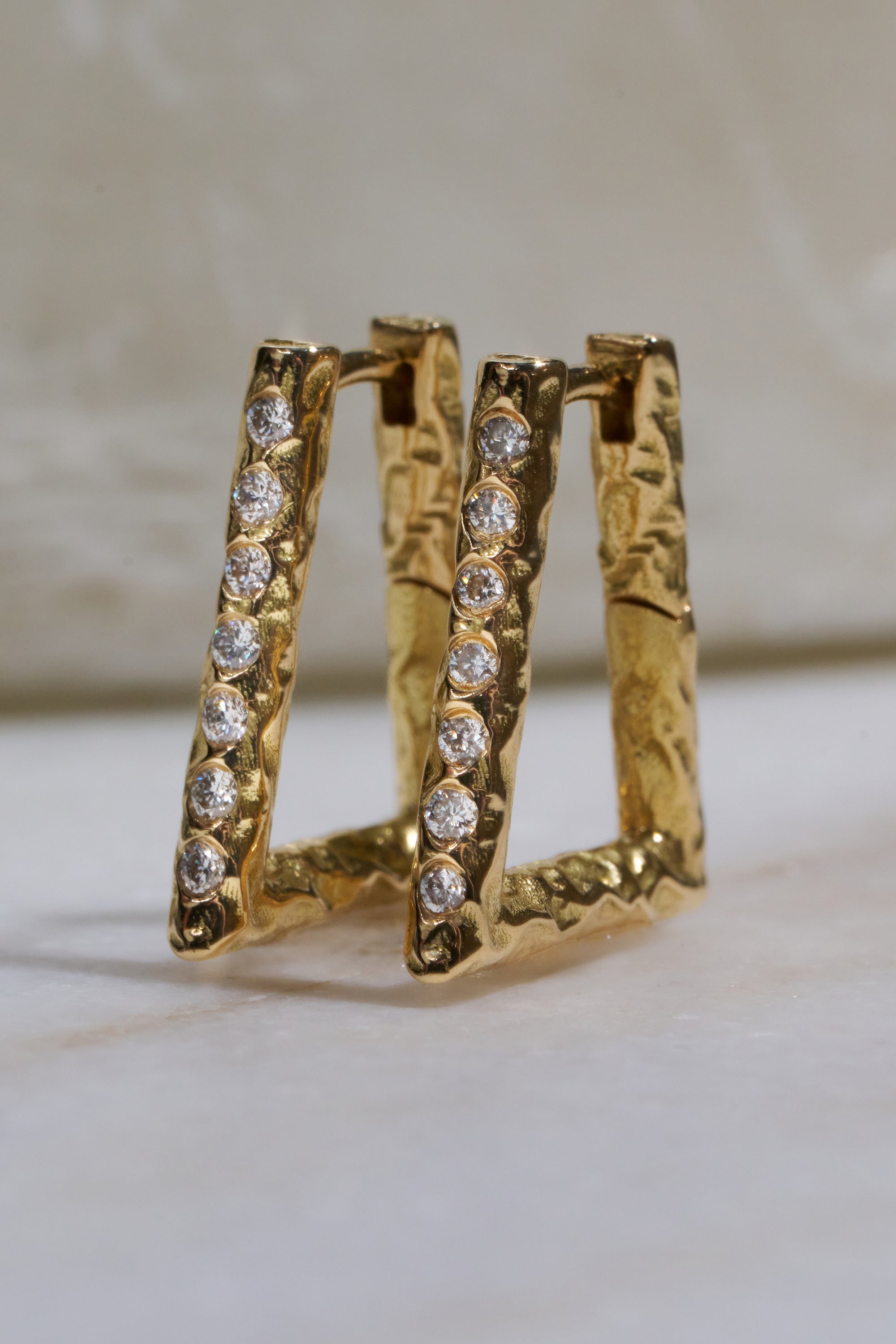 Weathered Forma Diamond Hoops, Yellow Gold