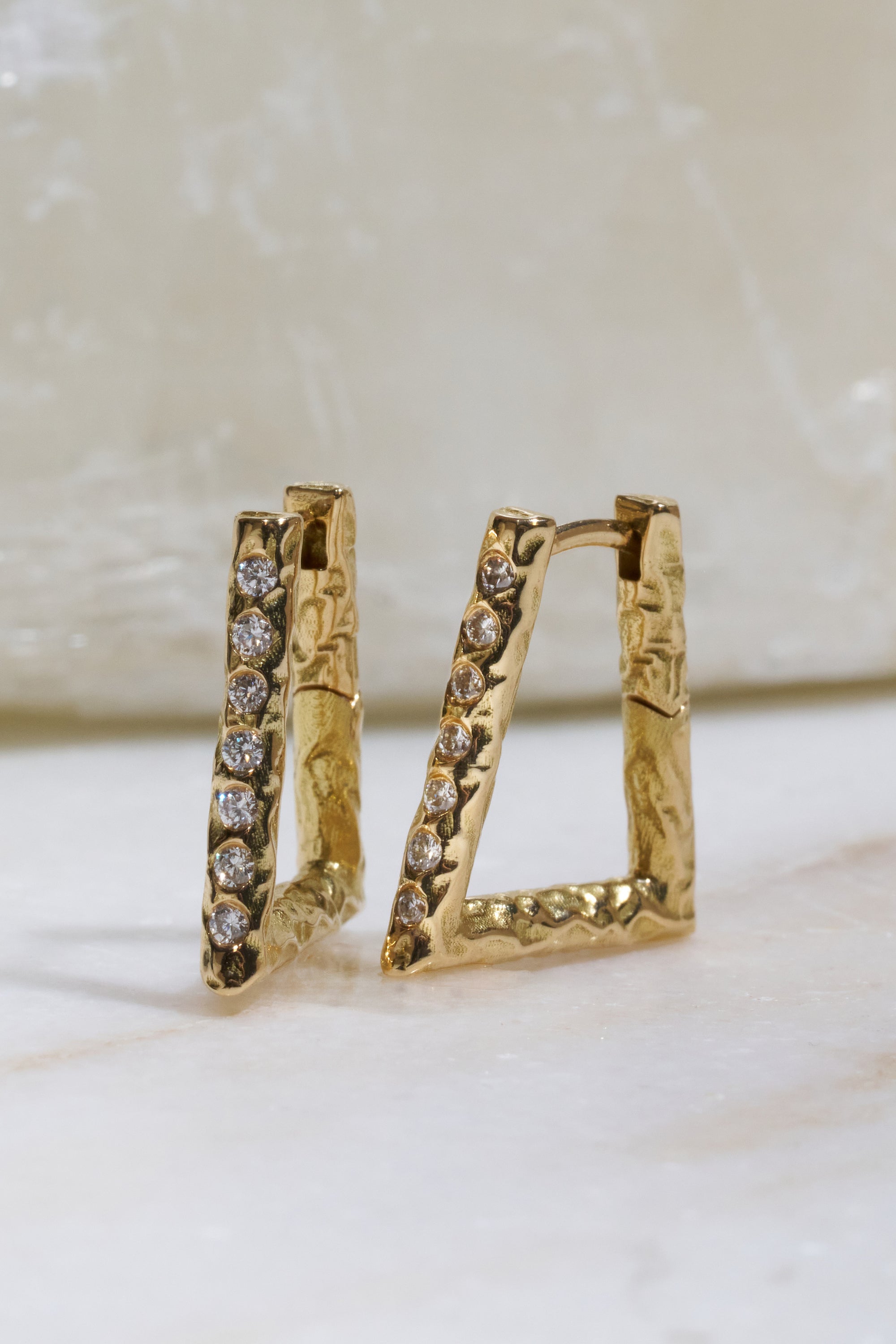 Weathered Forma Diamond Hoops, Yellow Gold