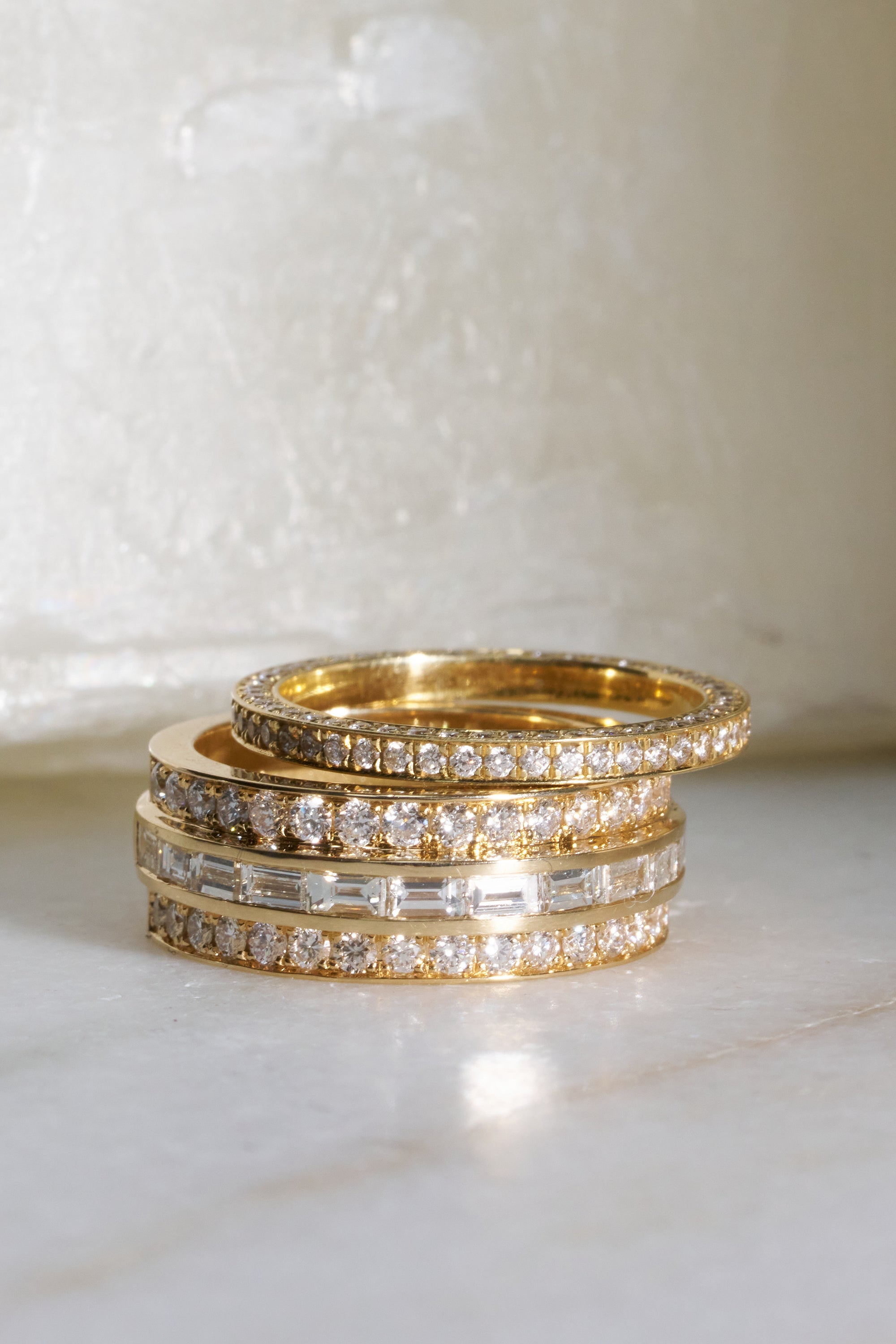 Staircase Pave Baguette Ring, Yellow Gold