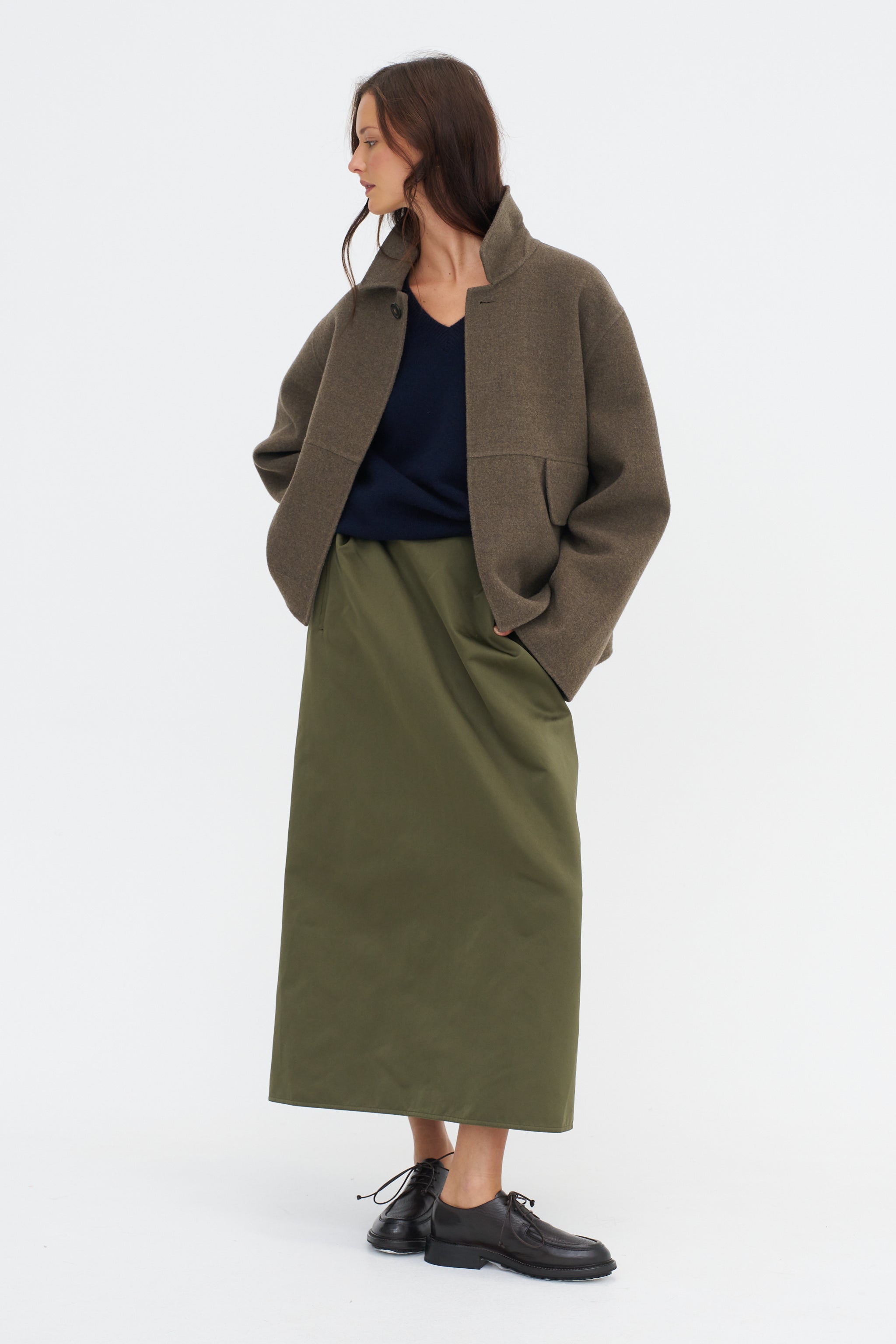 Strigel Pose - Satin Skirt, Laurel – Kick Pleat