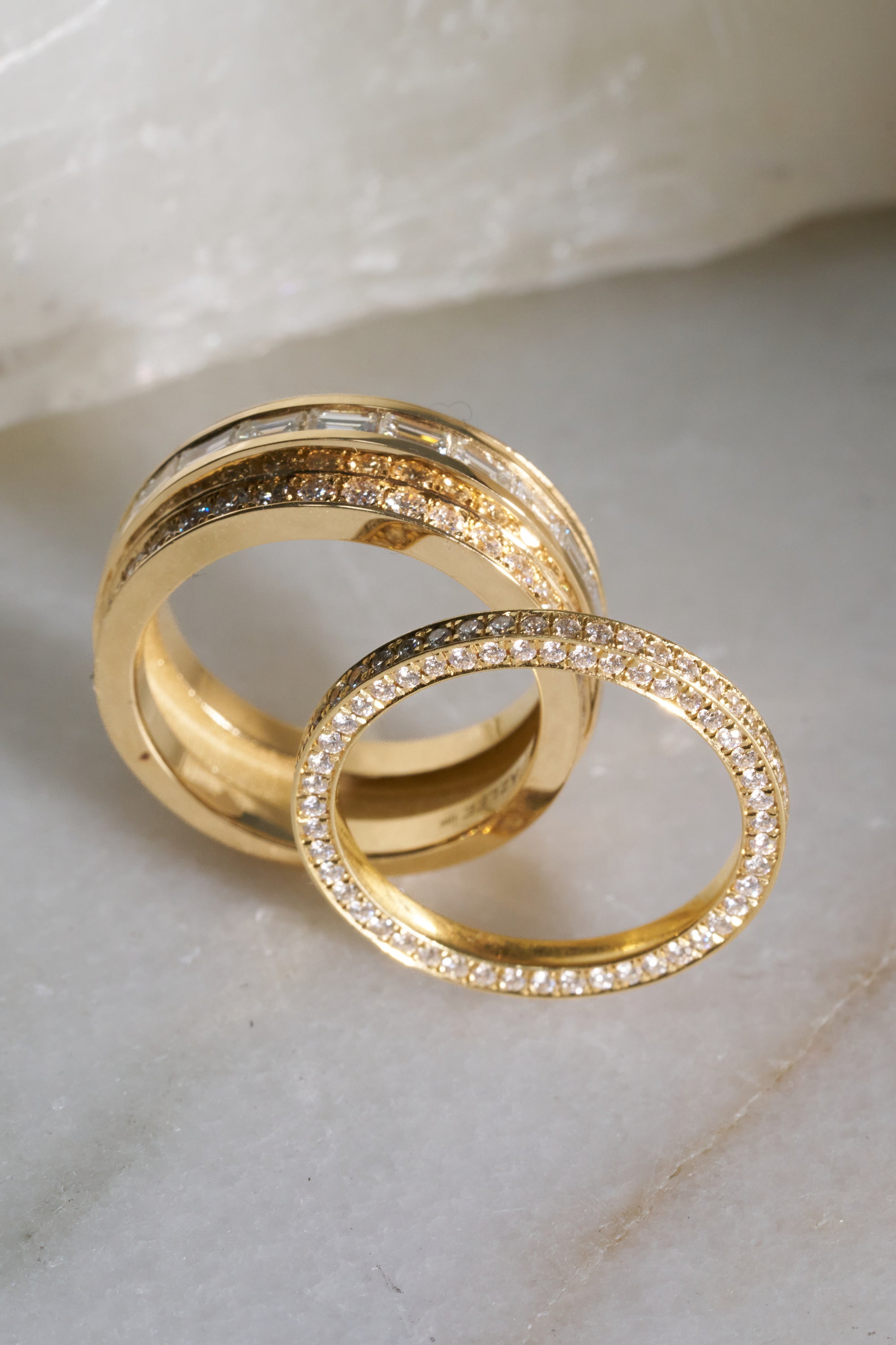Staircase Pave Baguette Ring, Yellow Gold