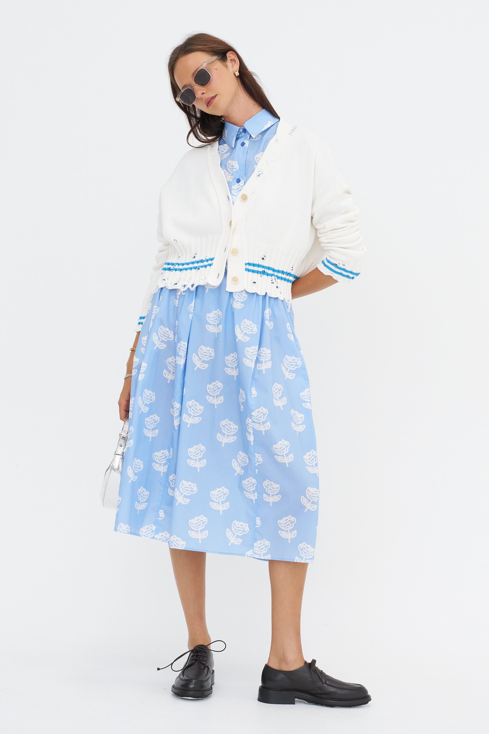 Sprayed Roses Short Sleeve Shirt, Irisblue