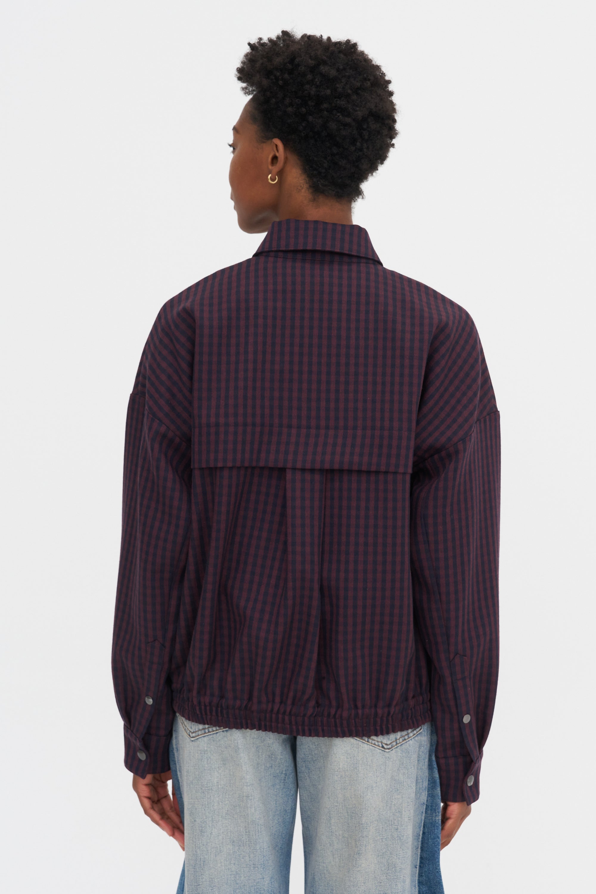 Jules Wool Gingham Bomber Jacket, Wine &amp; Navy Multi
