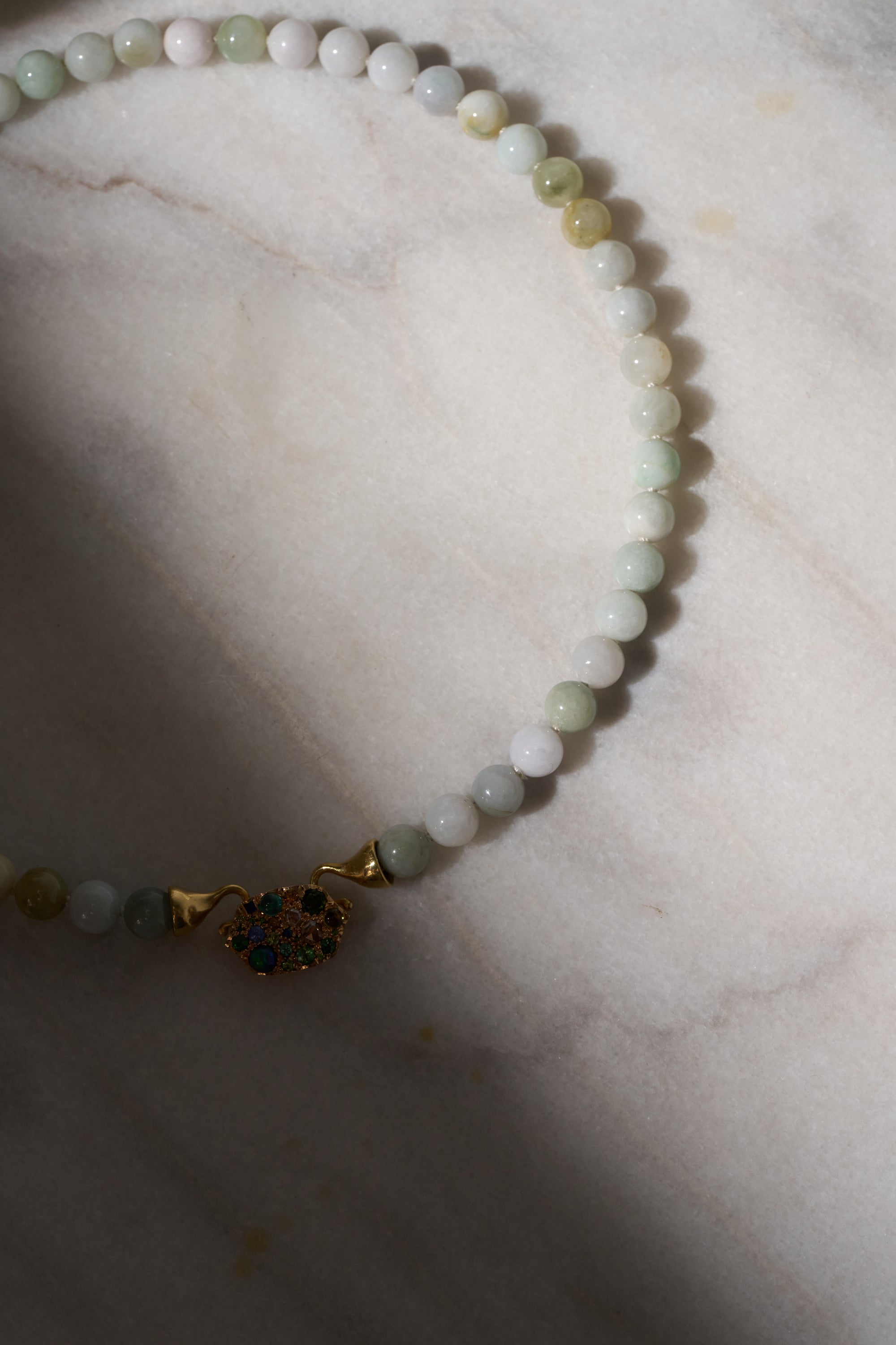Jade Beads, Yellow Gold