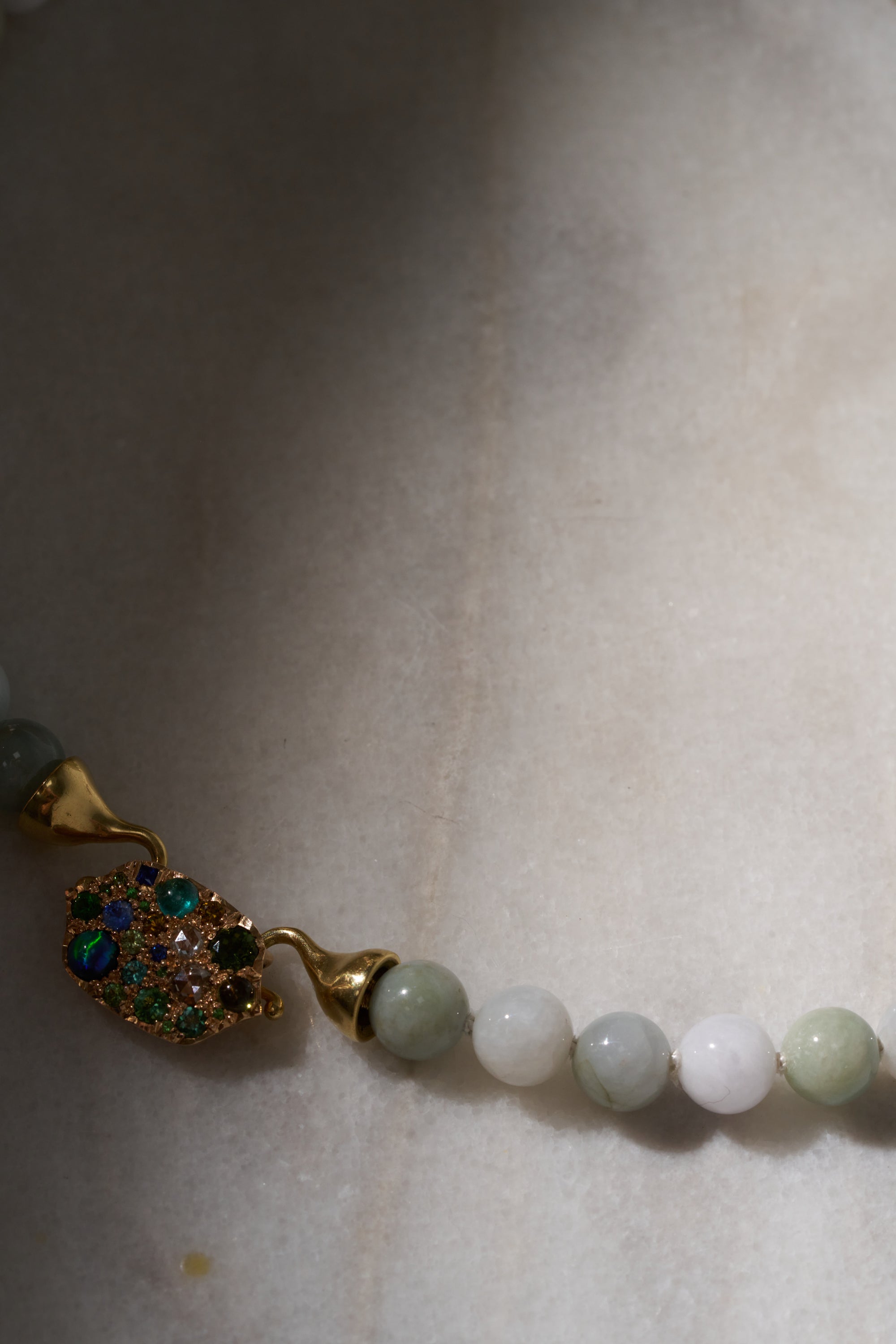 Jade Beads, Yellow Gold