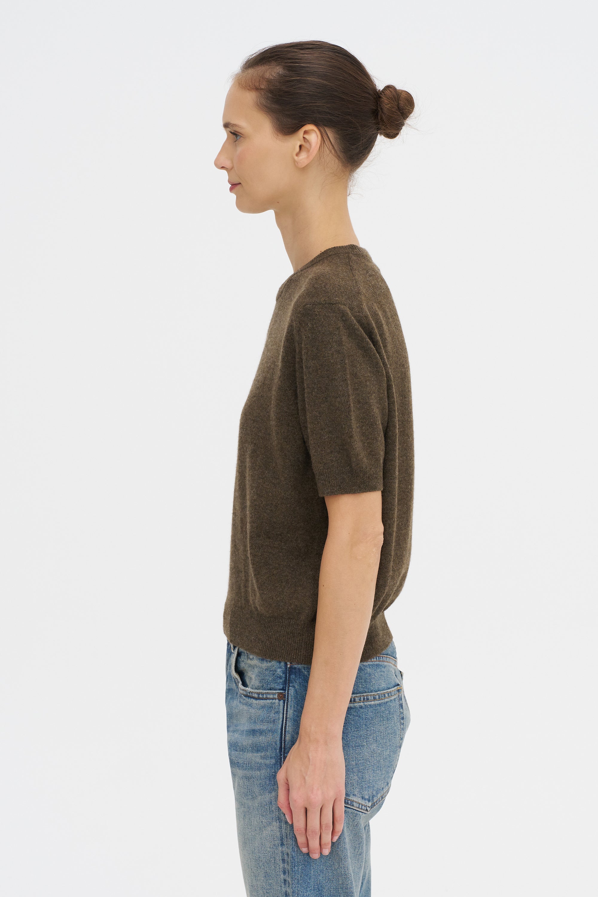 Pearl Cashmere Short Sleeved Crewneck, Chestnut