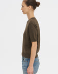 Pearl Cashmere Short Sleeved Crewneck, Chestnut
