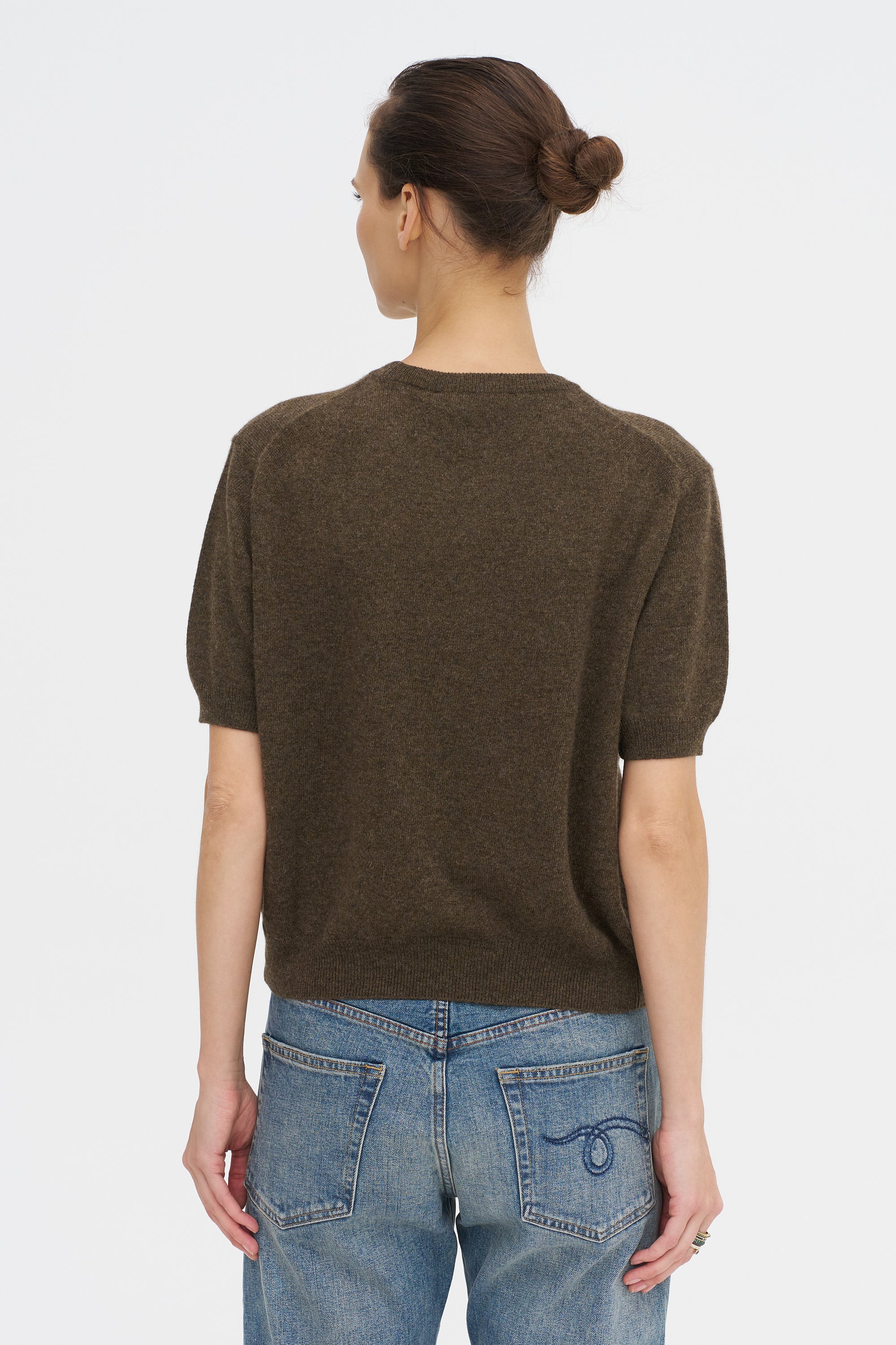 Pearl Cashmere Short Sleeved Crewneck, Chestnut