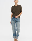 Pearl Cashmere Short Sleeved Crewneck, Chestnut