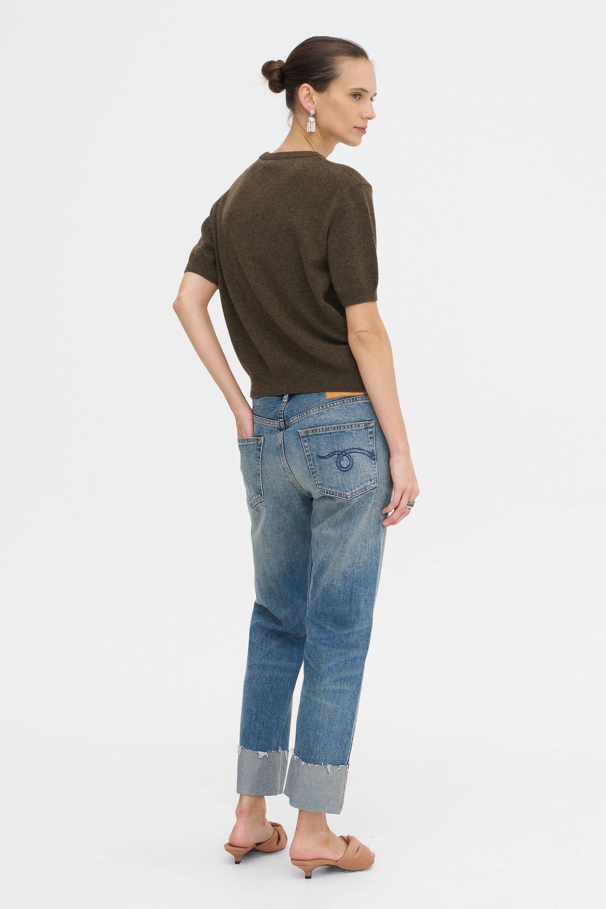 Pearl Cashmere Short Sleeved Crewneck, Chestnut