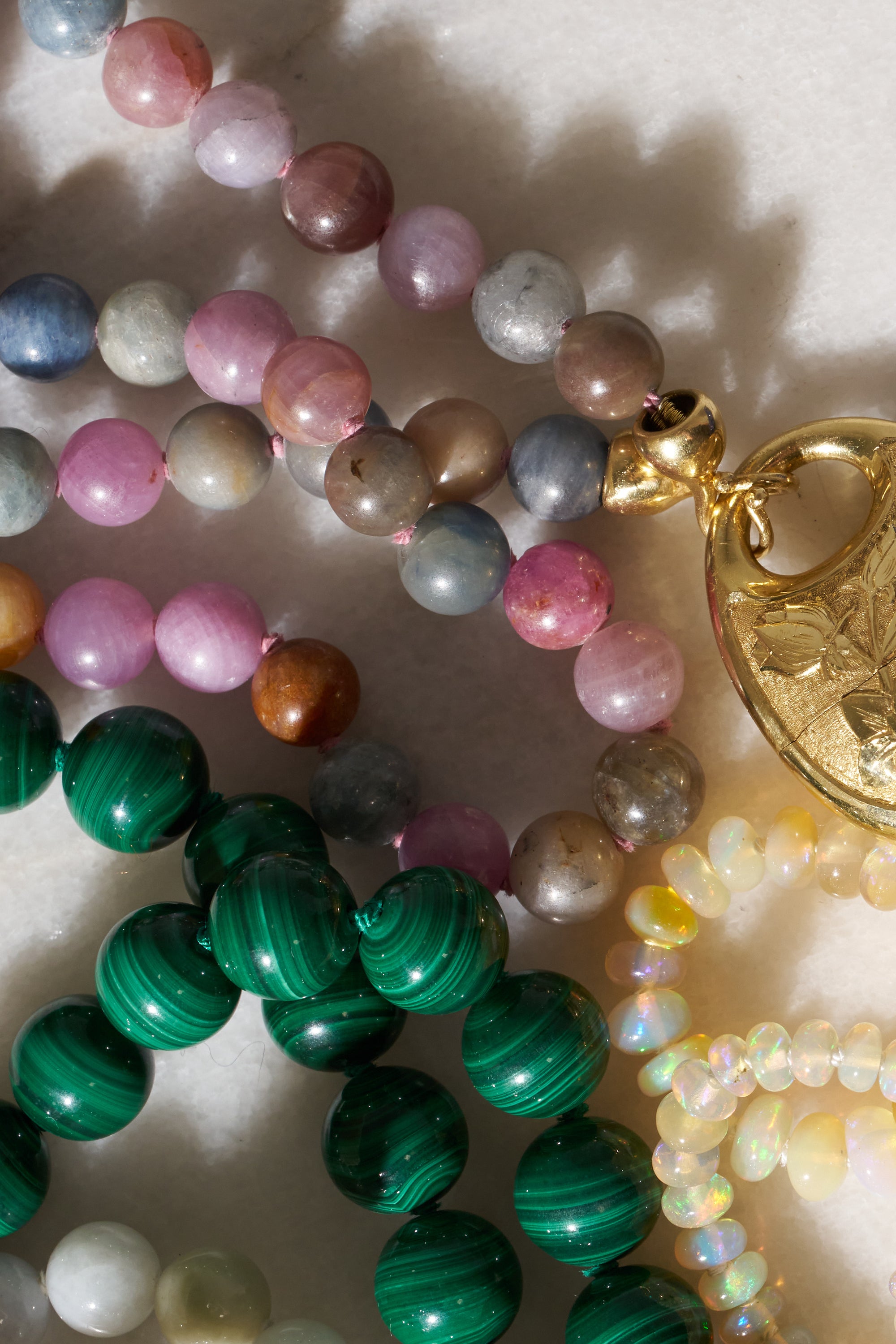 Sapphire Beads, Yellow Gold