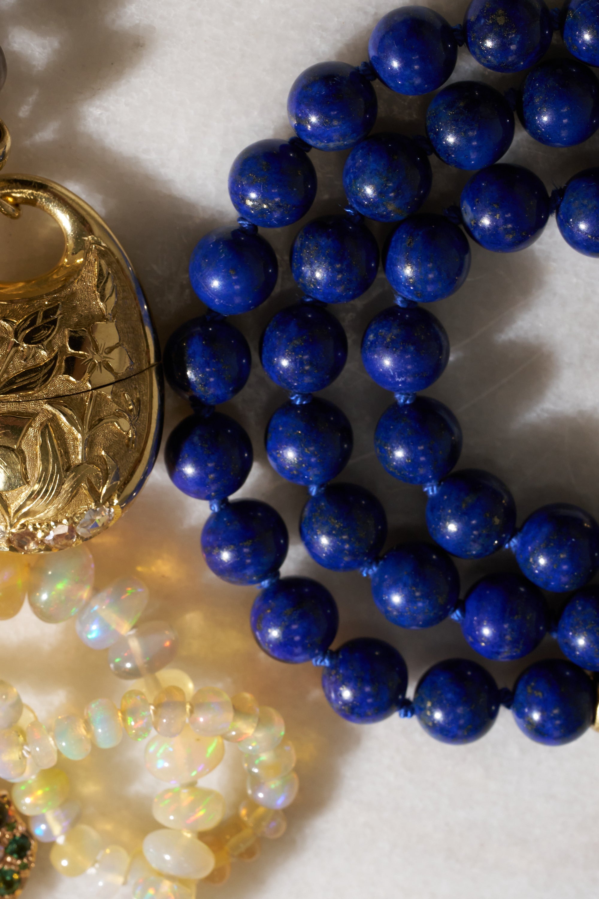 Lapis Beads, Yellow Gold
