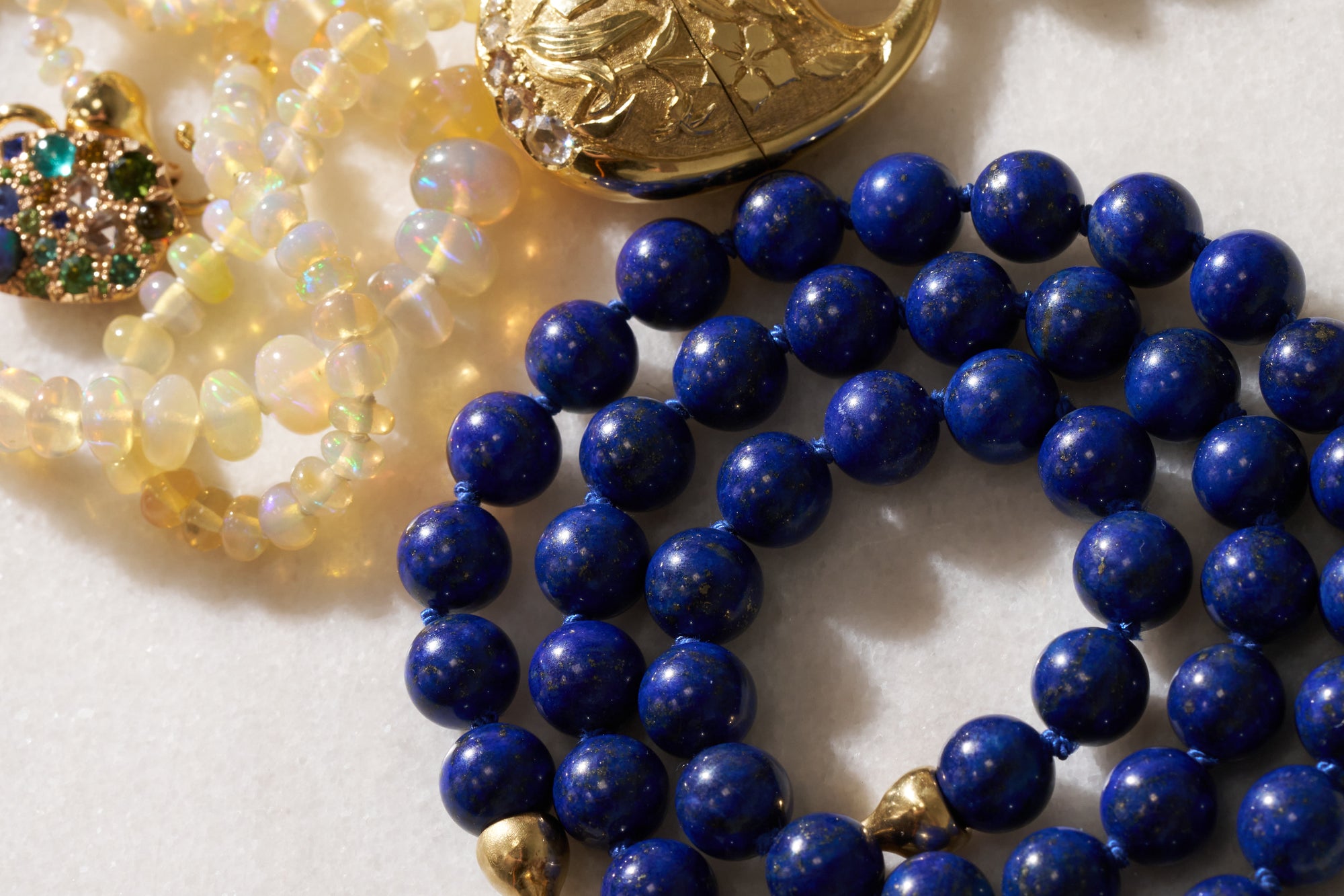 Lapis Beads, Yellow Gold