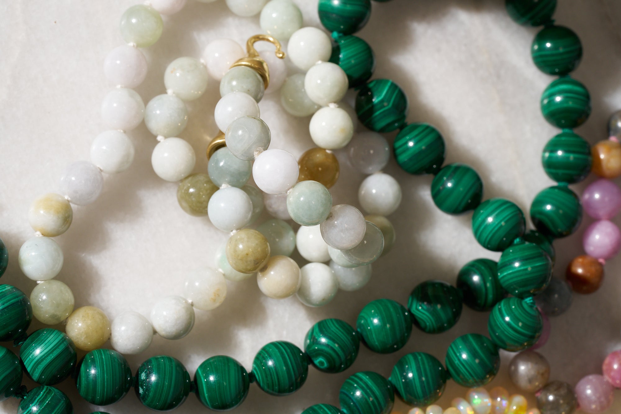 Jade Beads, Yellow Gold