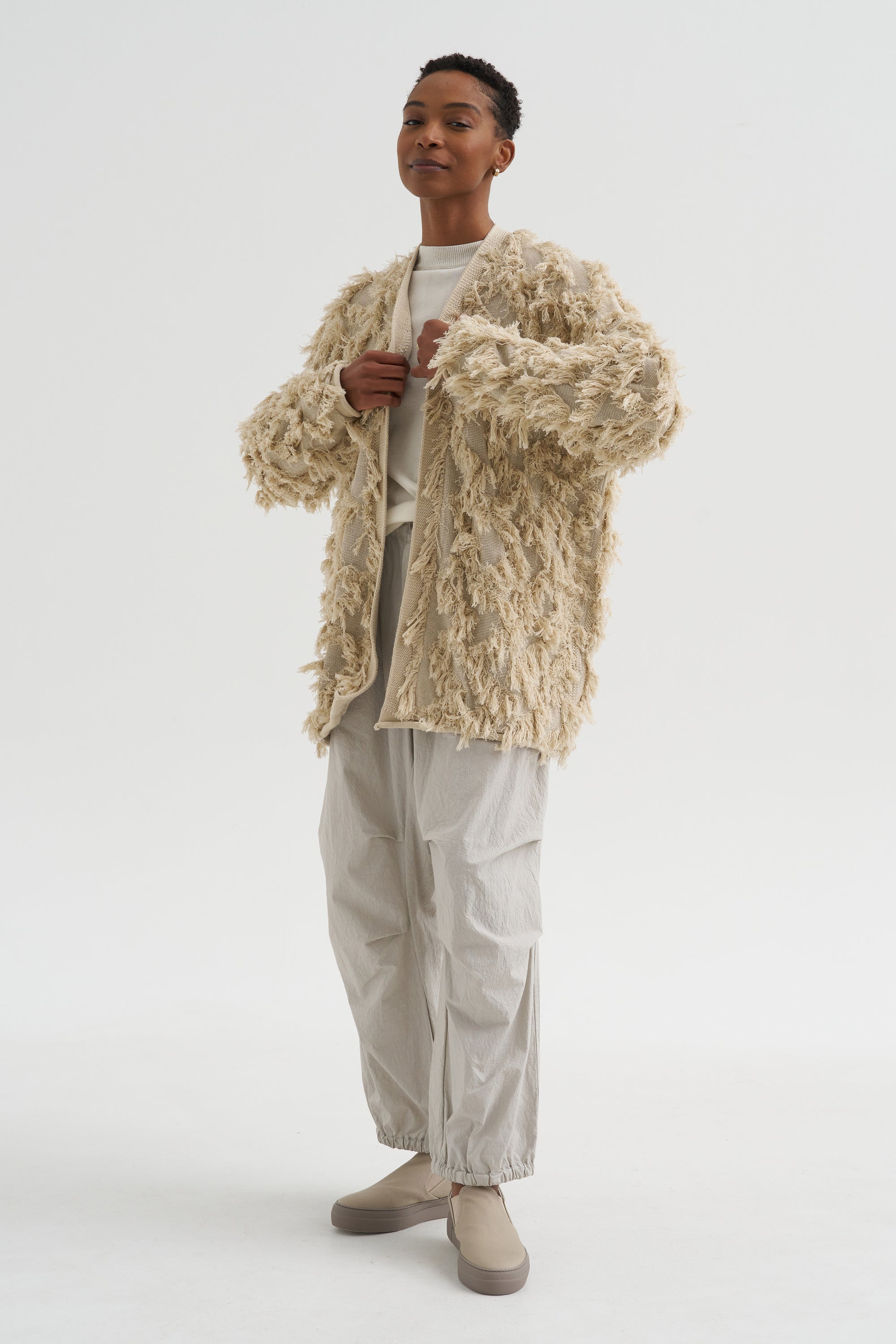 Tufted Cardigan, Flax