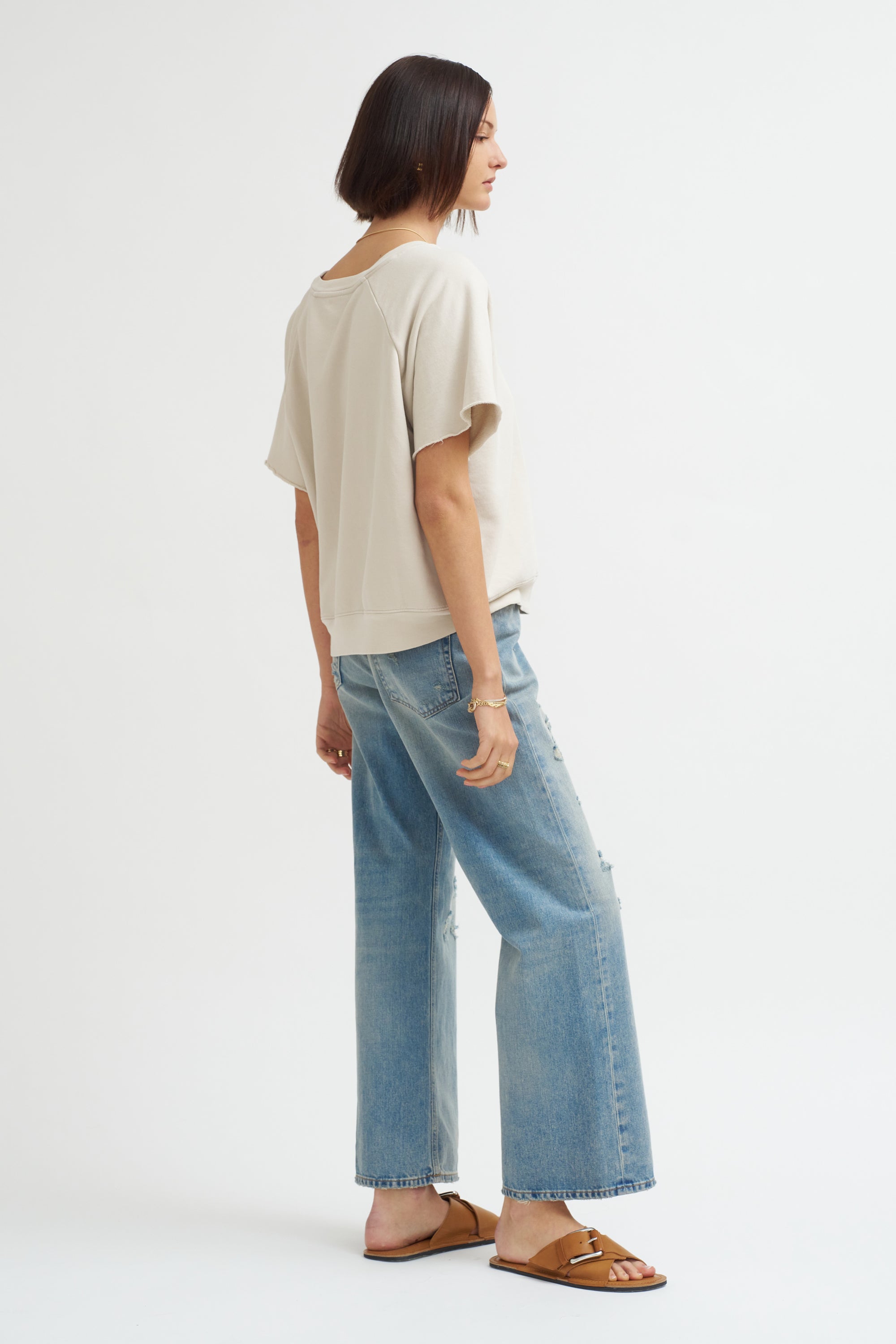 Fleece Short Sleeve Crewneck, Greige