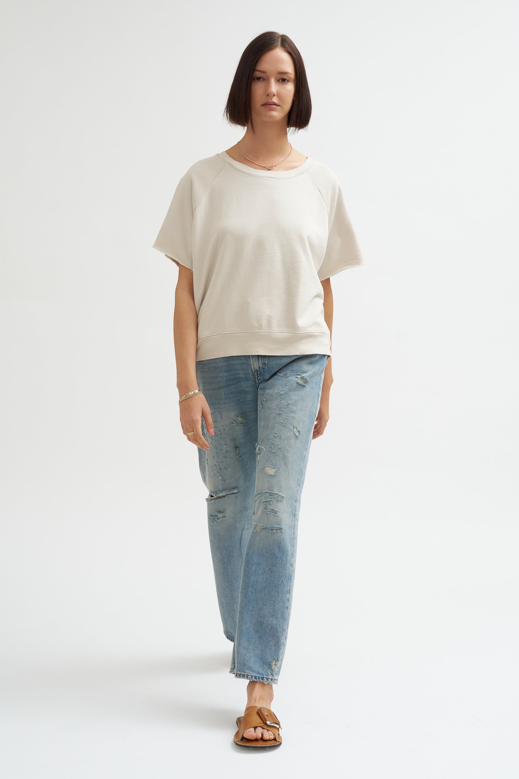 Fleece Short Sleeve Crewneck, Greige