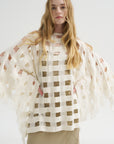 Handwoven Grid Poncho, White