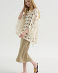Handwoven Grid Poncho, White