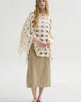 Handwoven Grid Poncho, White