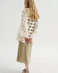 Handwoven Grid Poncho, White