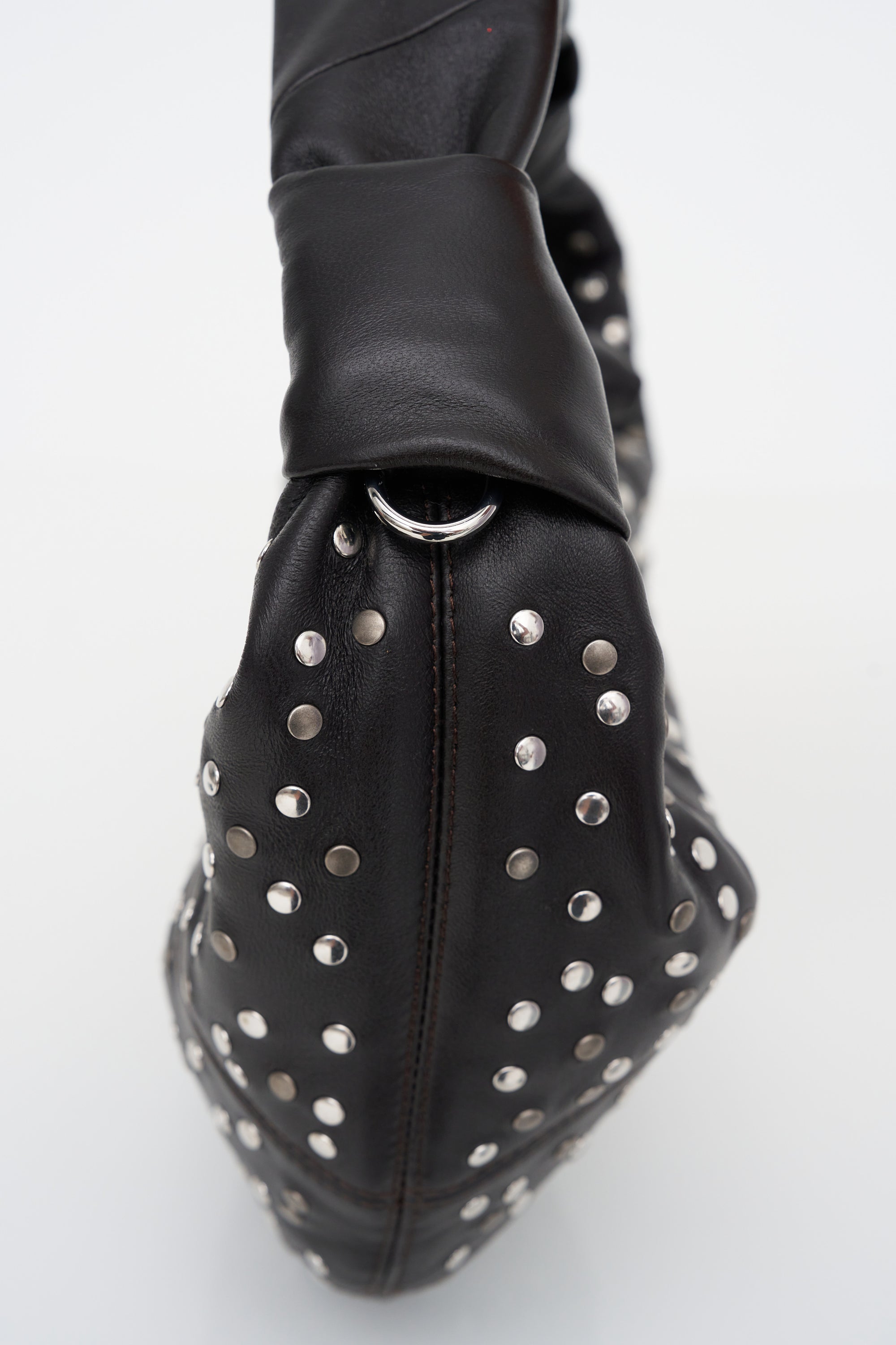 Studs Dots Mini Fortune Croissant Bag, Dark Chocolate