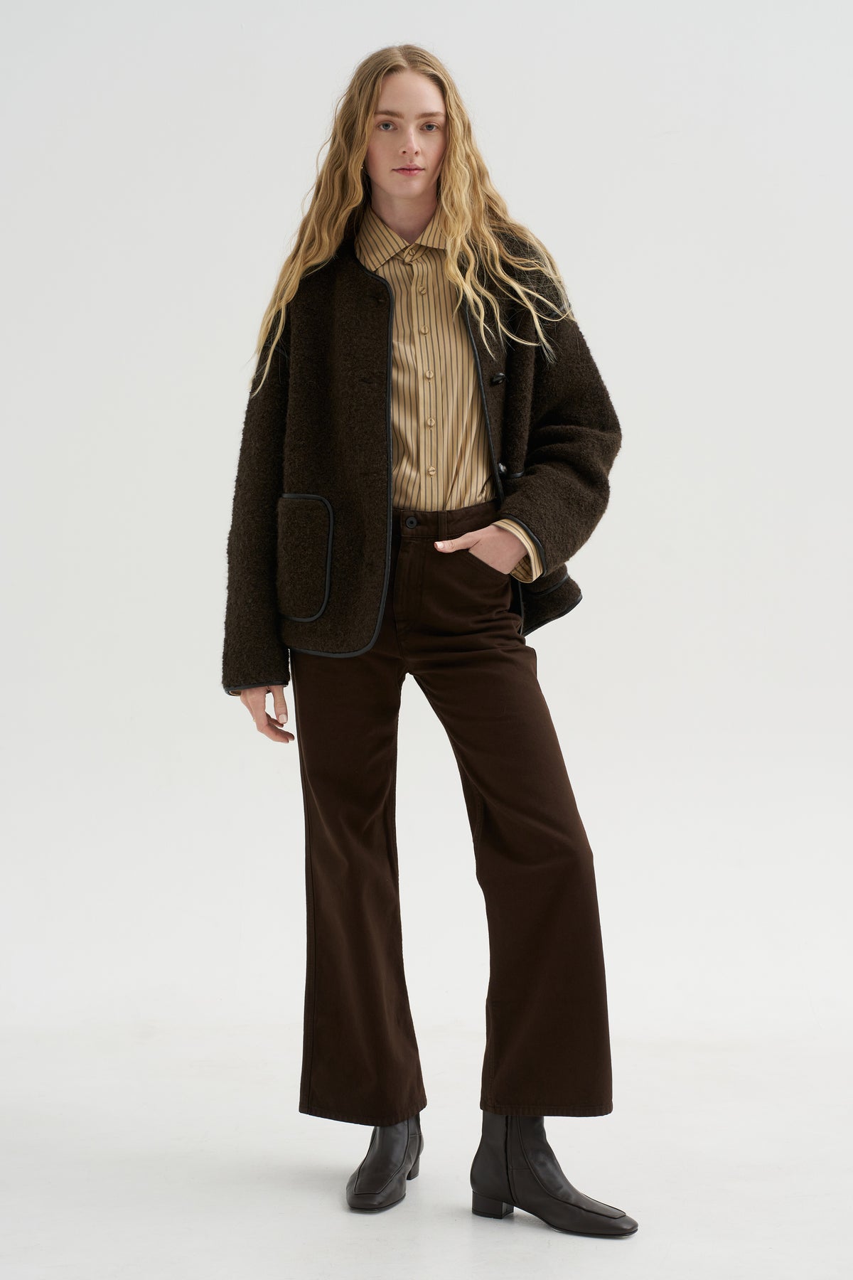 Flared Five-Pocket Pants, Ristretto