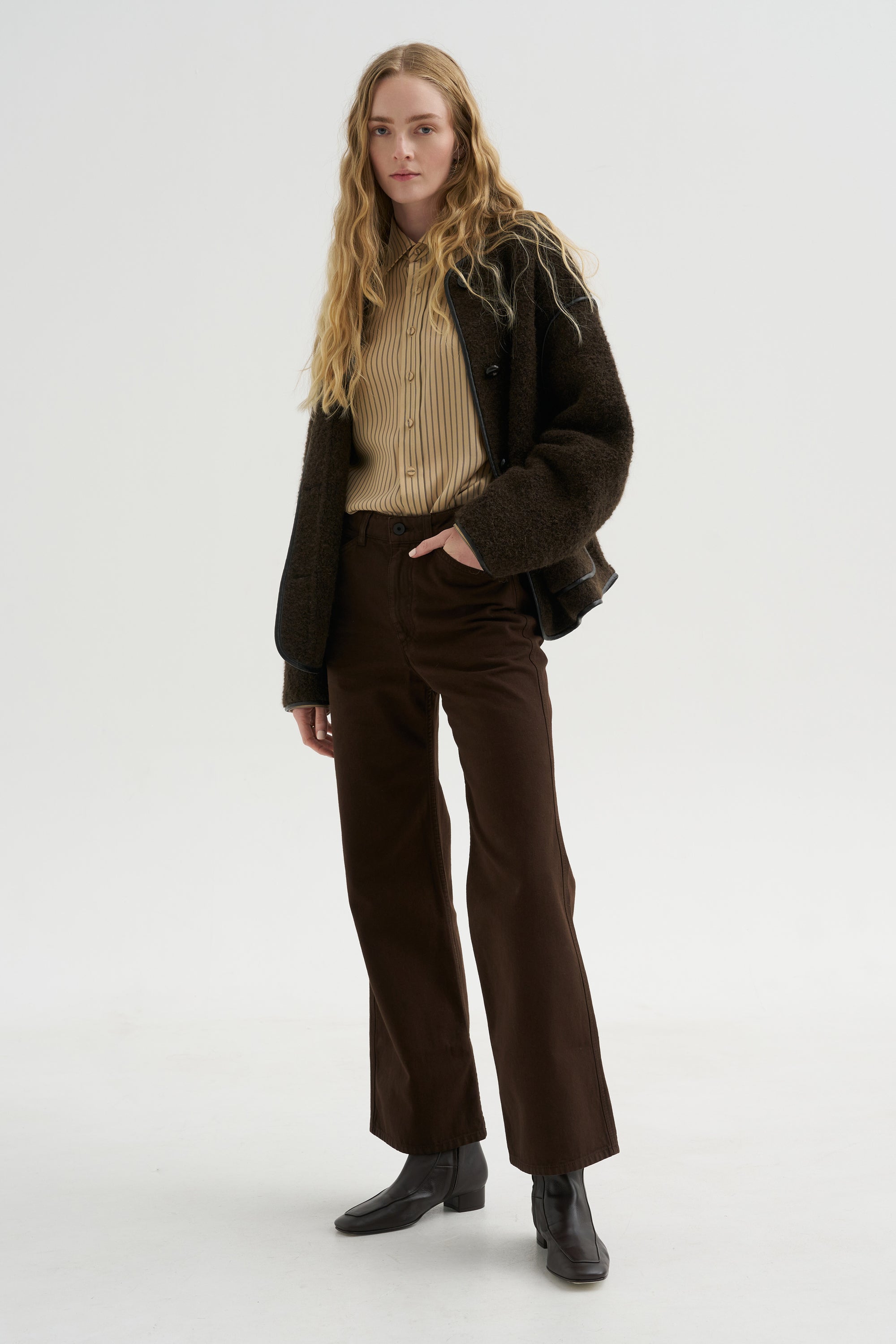 Flared Five-Pocket Pants, Ristretto