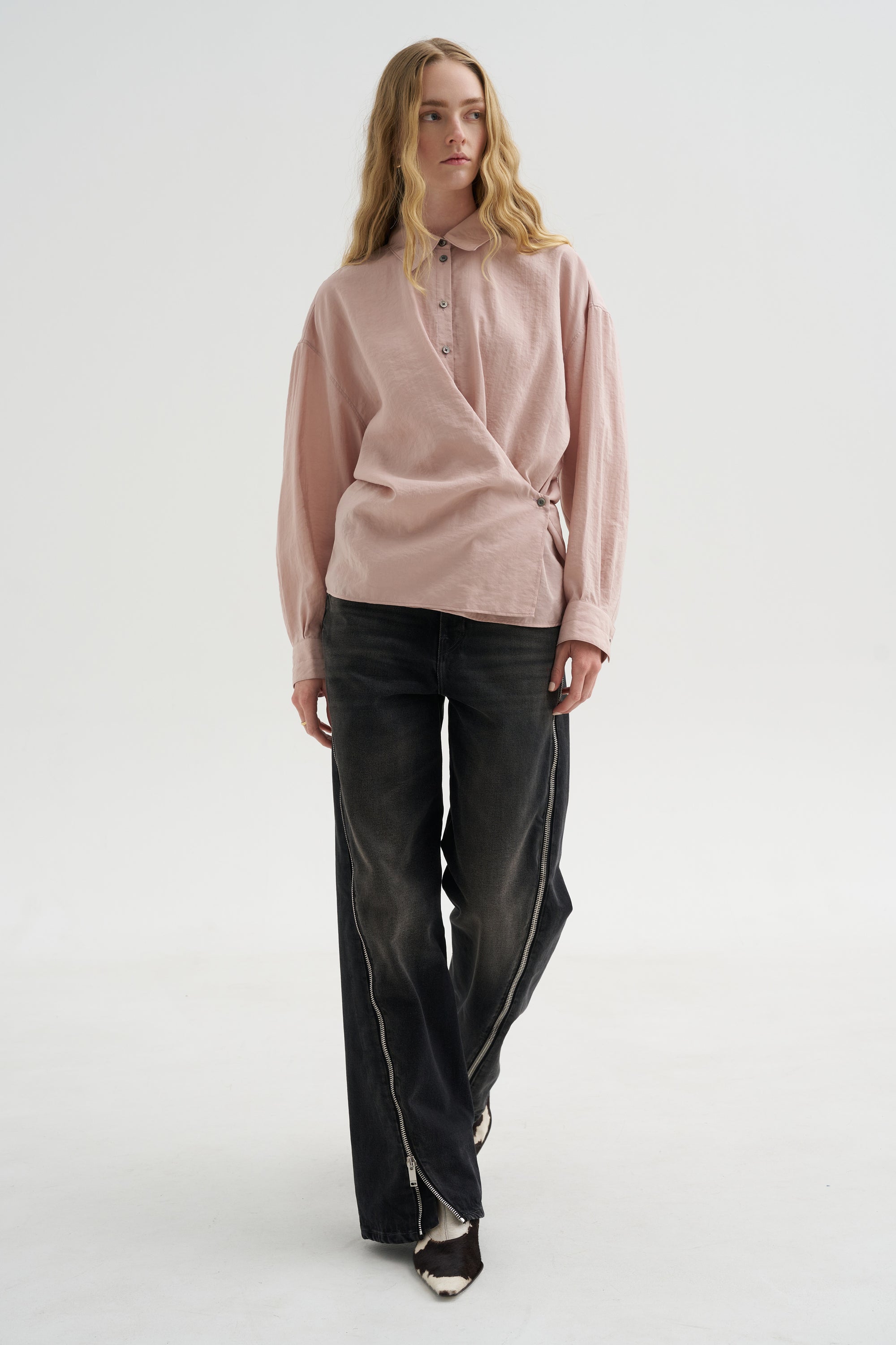Straight Collar Twisted Shirt, Orchid