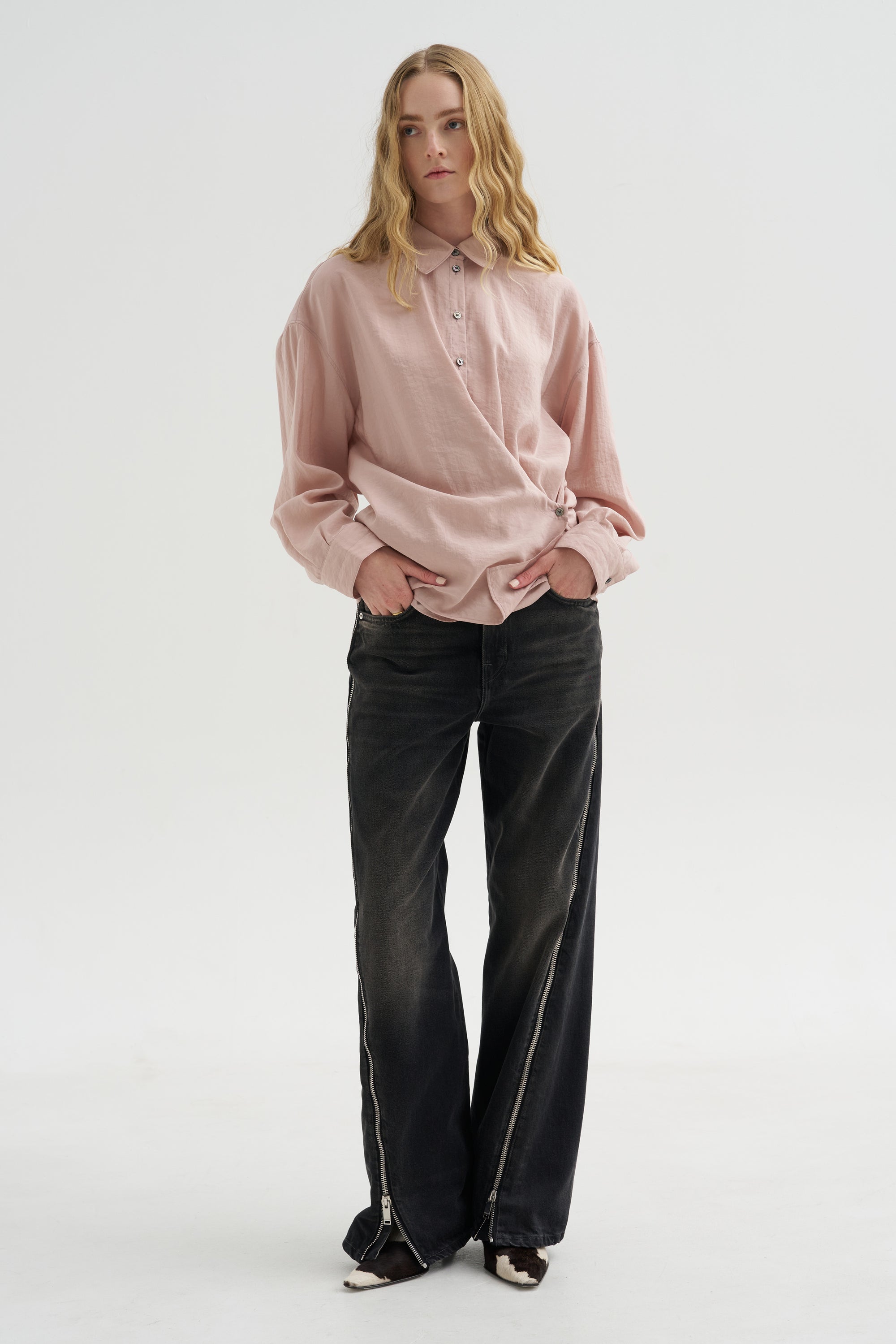 Straight Collar Twisted Shirt, Orchid