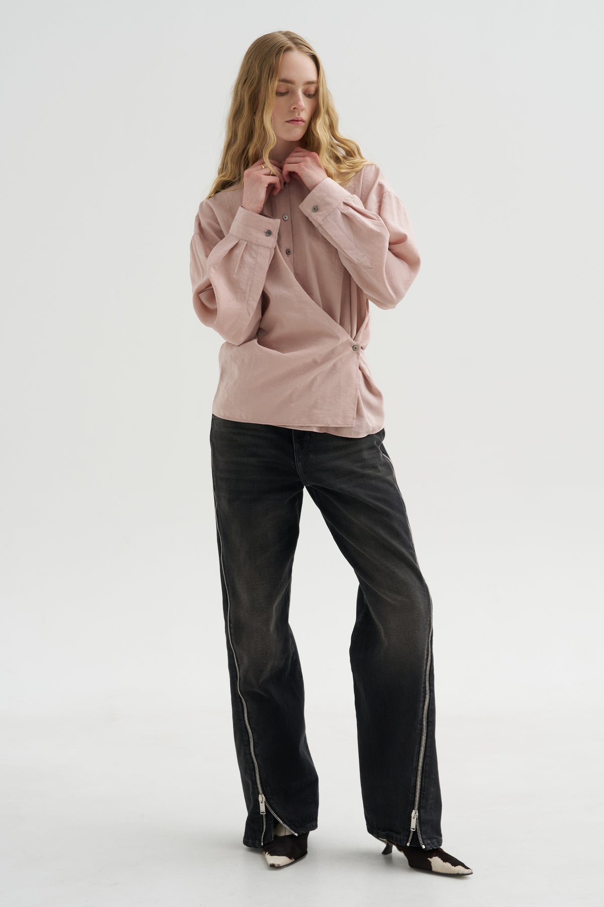 Straight Collar Twisted Shirt, Orchid