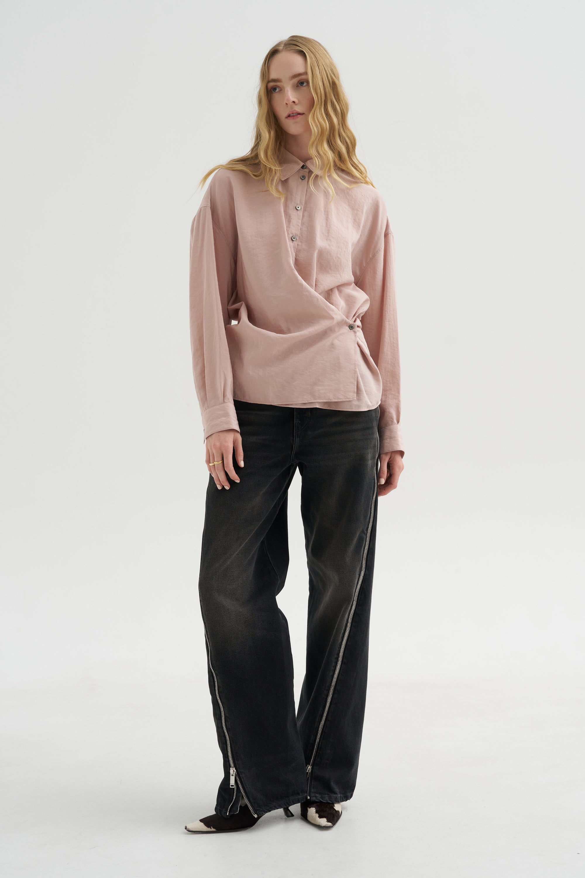 Straight Collar Twisted Shirt, Orchid