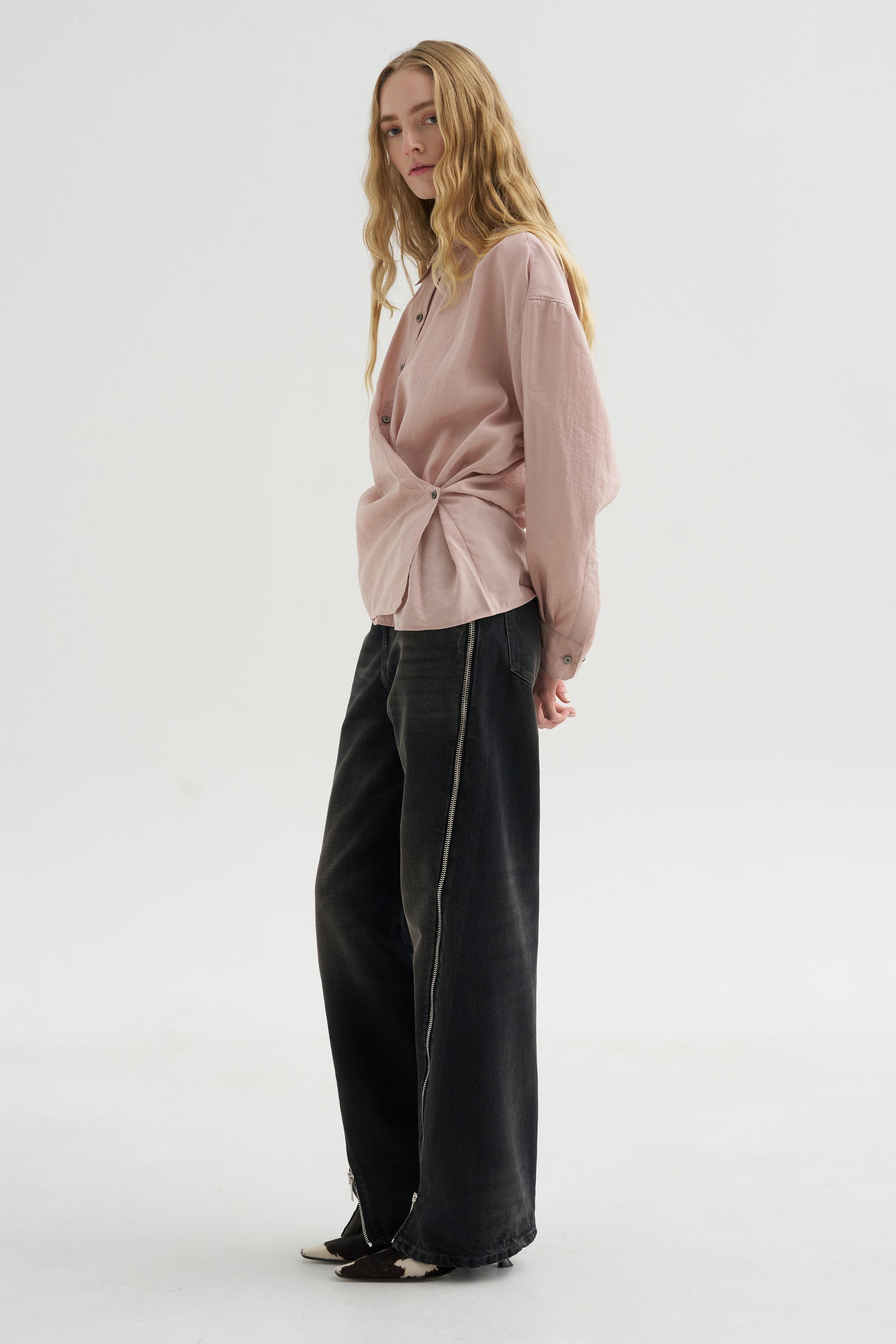 Straight Collar Twisted Shirt, Orchid