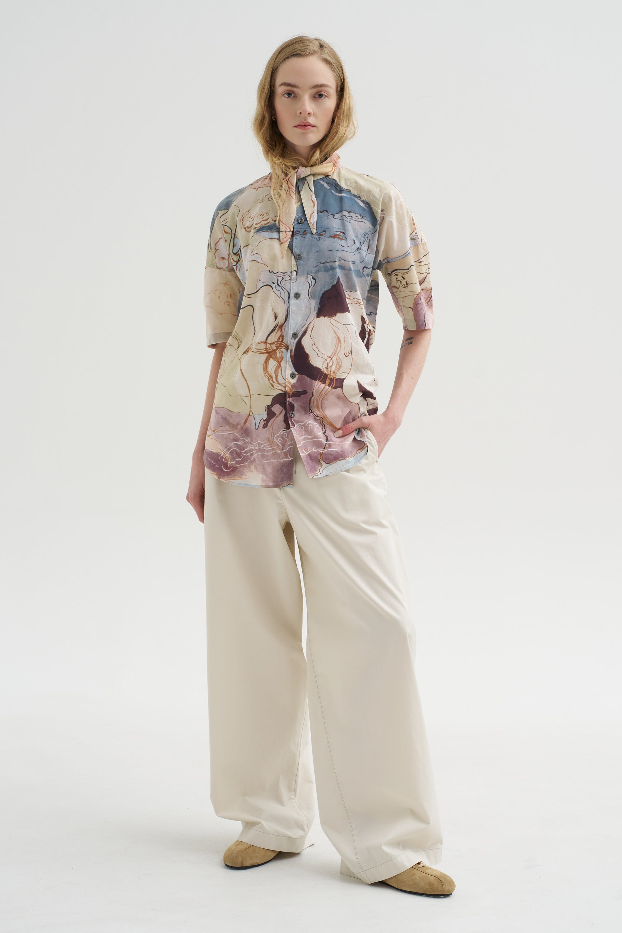Short Sleeve Shirt With Foulard, Multicolor