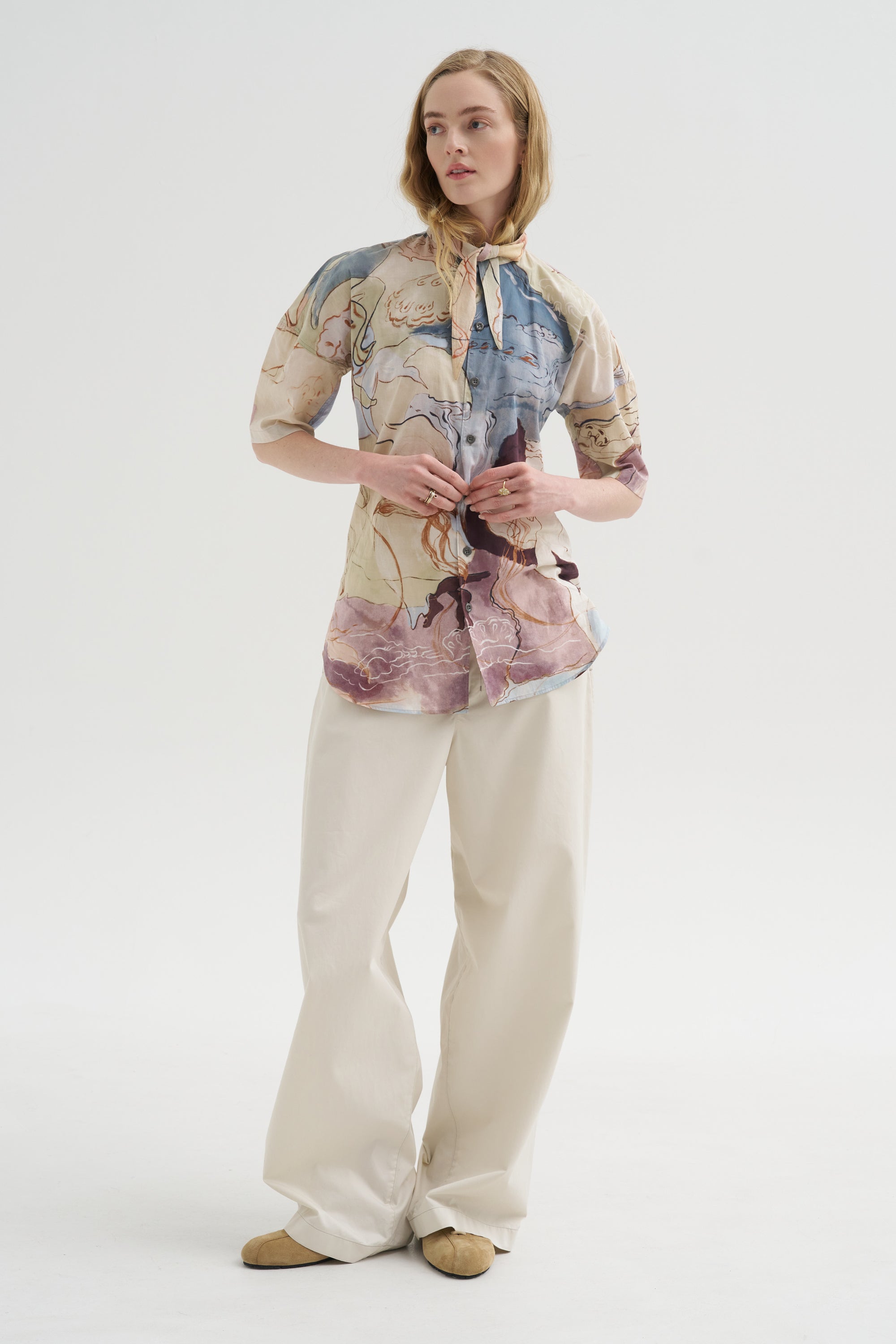 Short Sleeve Shirt With Foulard, Multicolor