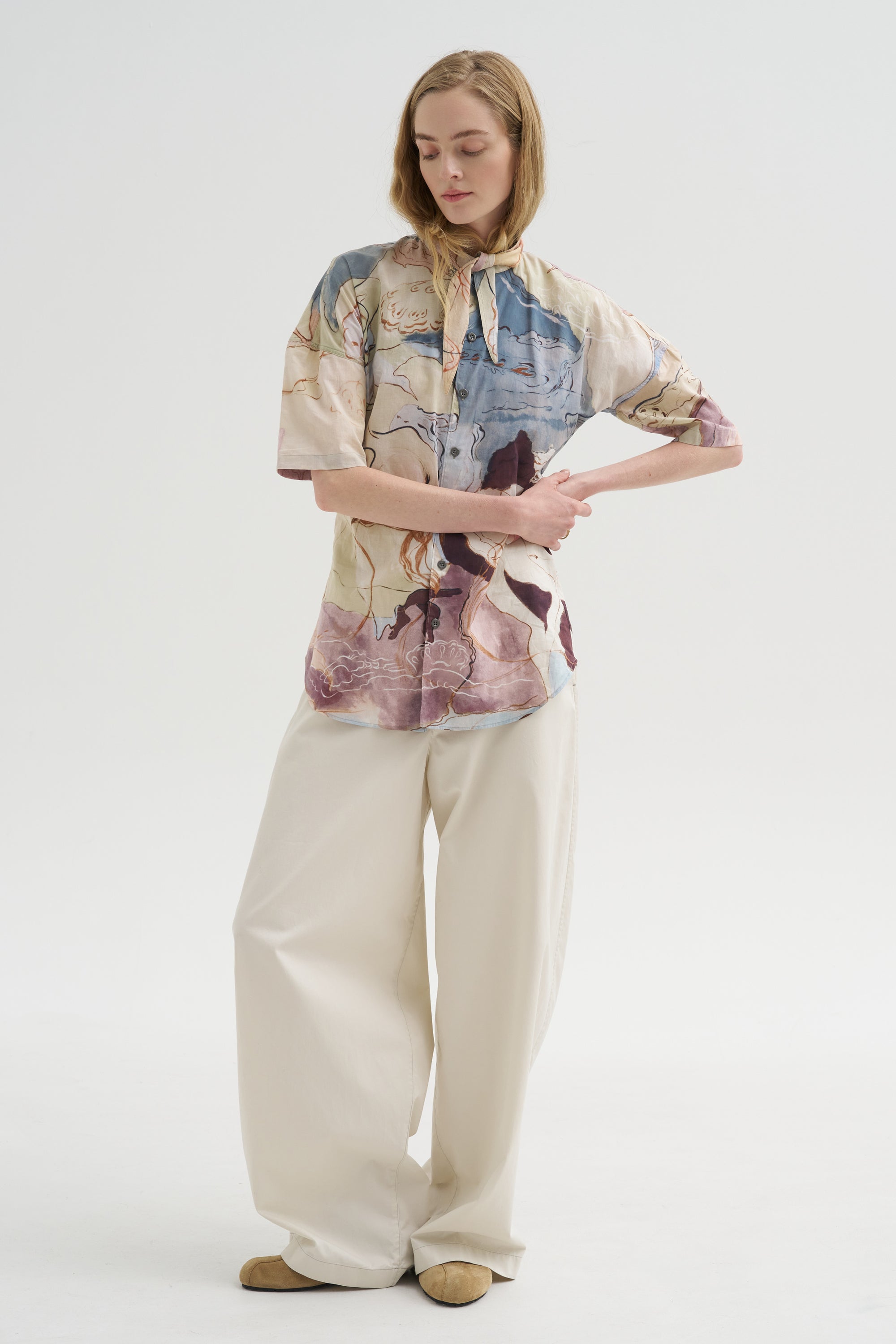 Short Sleeve Shirt With Foulard, Multicolor
