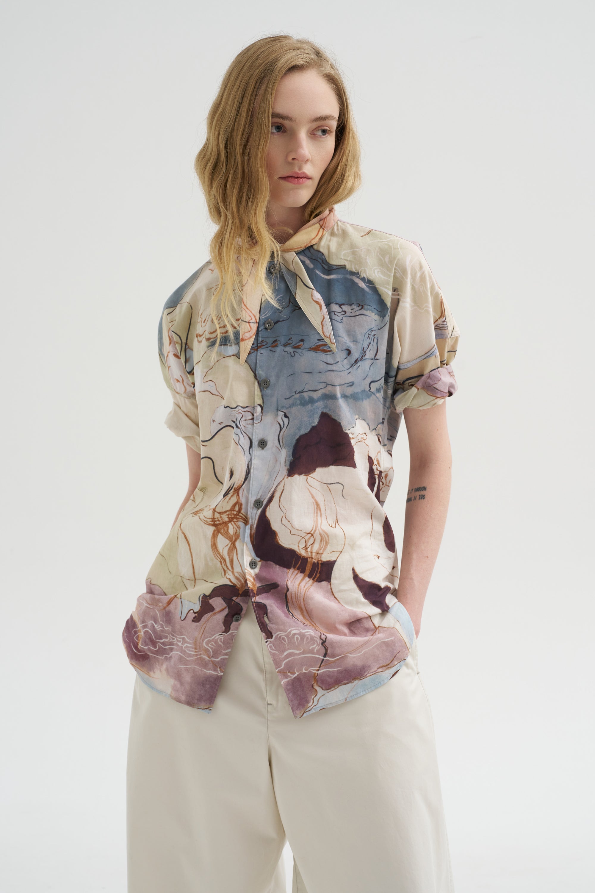 Short Sleeve Shirt With Foulard, Multicolor