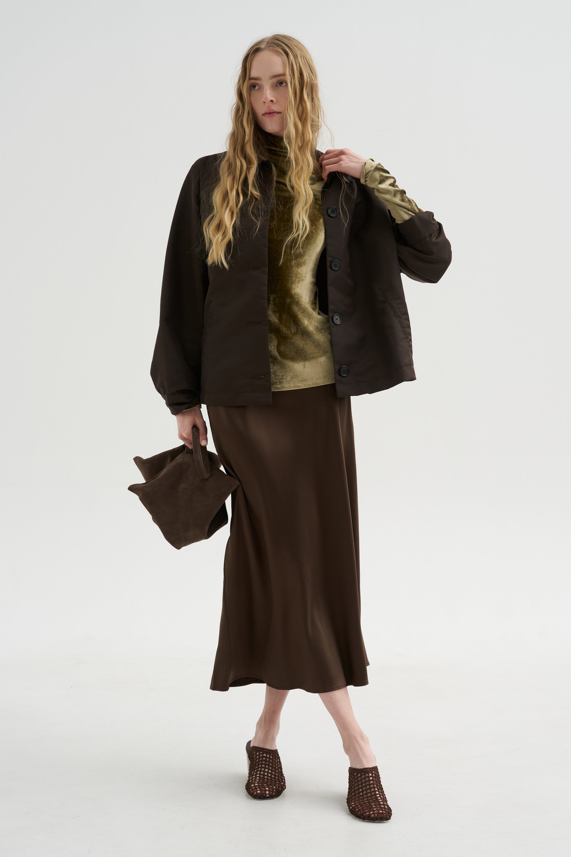Fitted Stand-Collar Top, Brass
