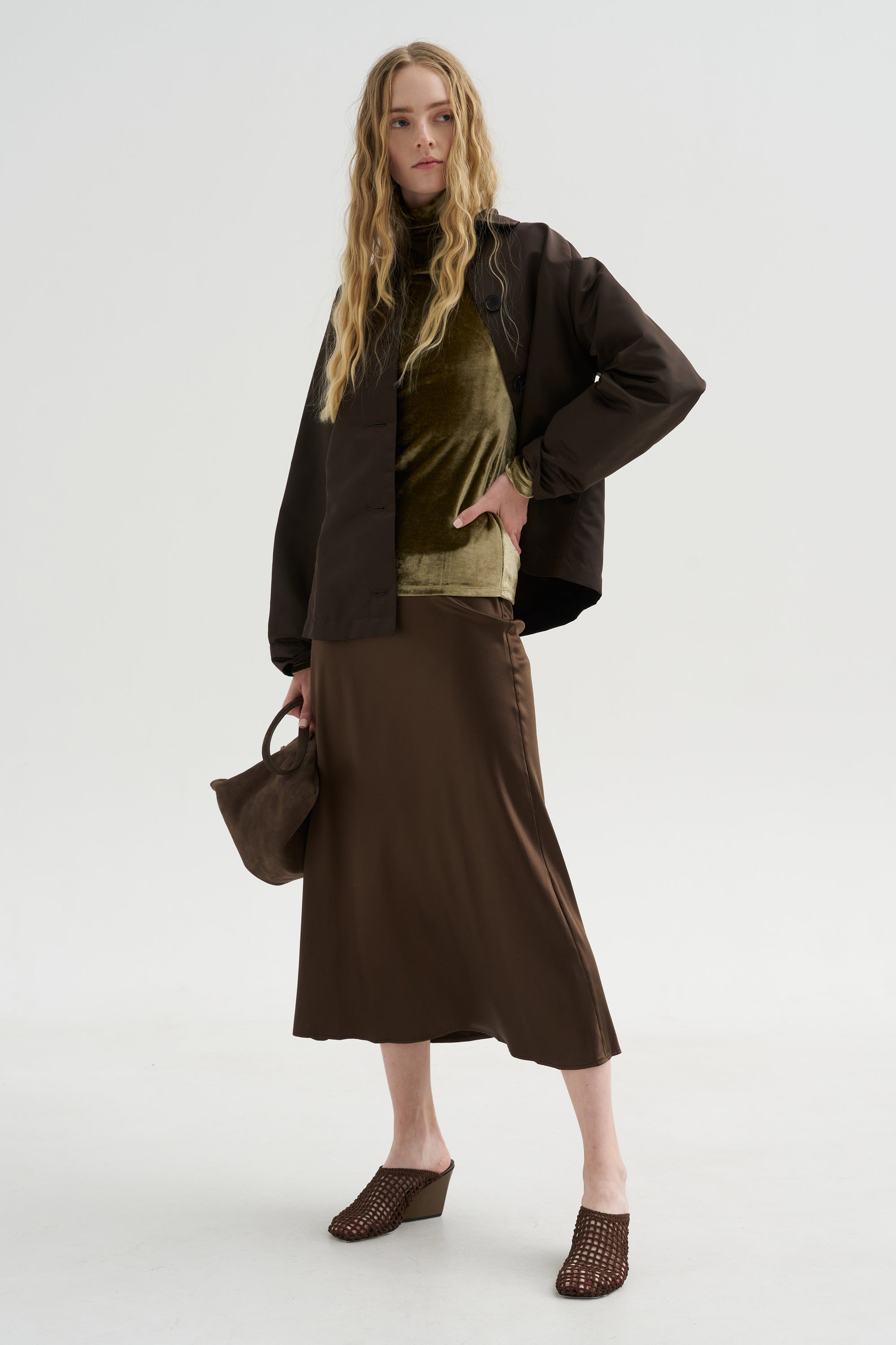 Fitted Stand-Collar Top, Brass