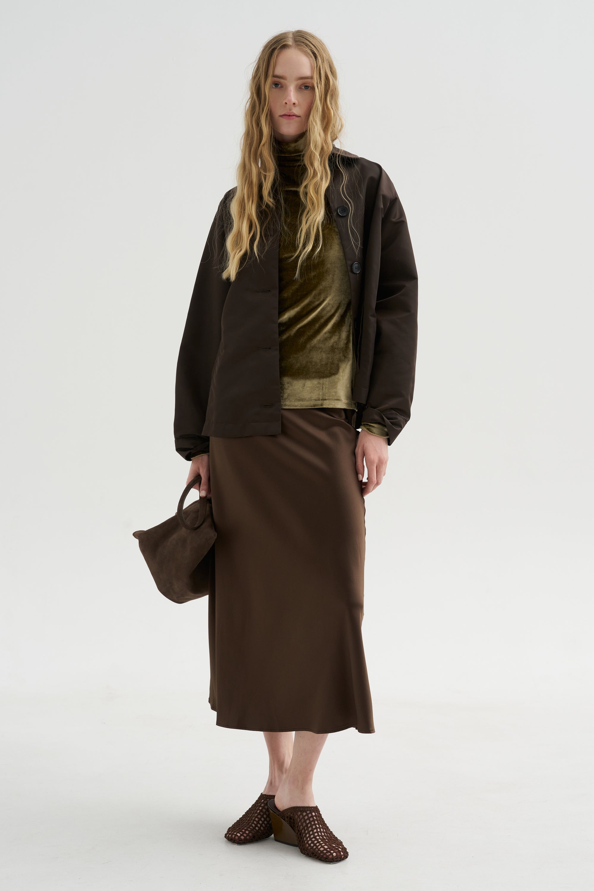 Fitted Stand-Collar Top, Brass