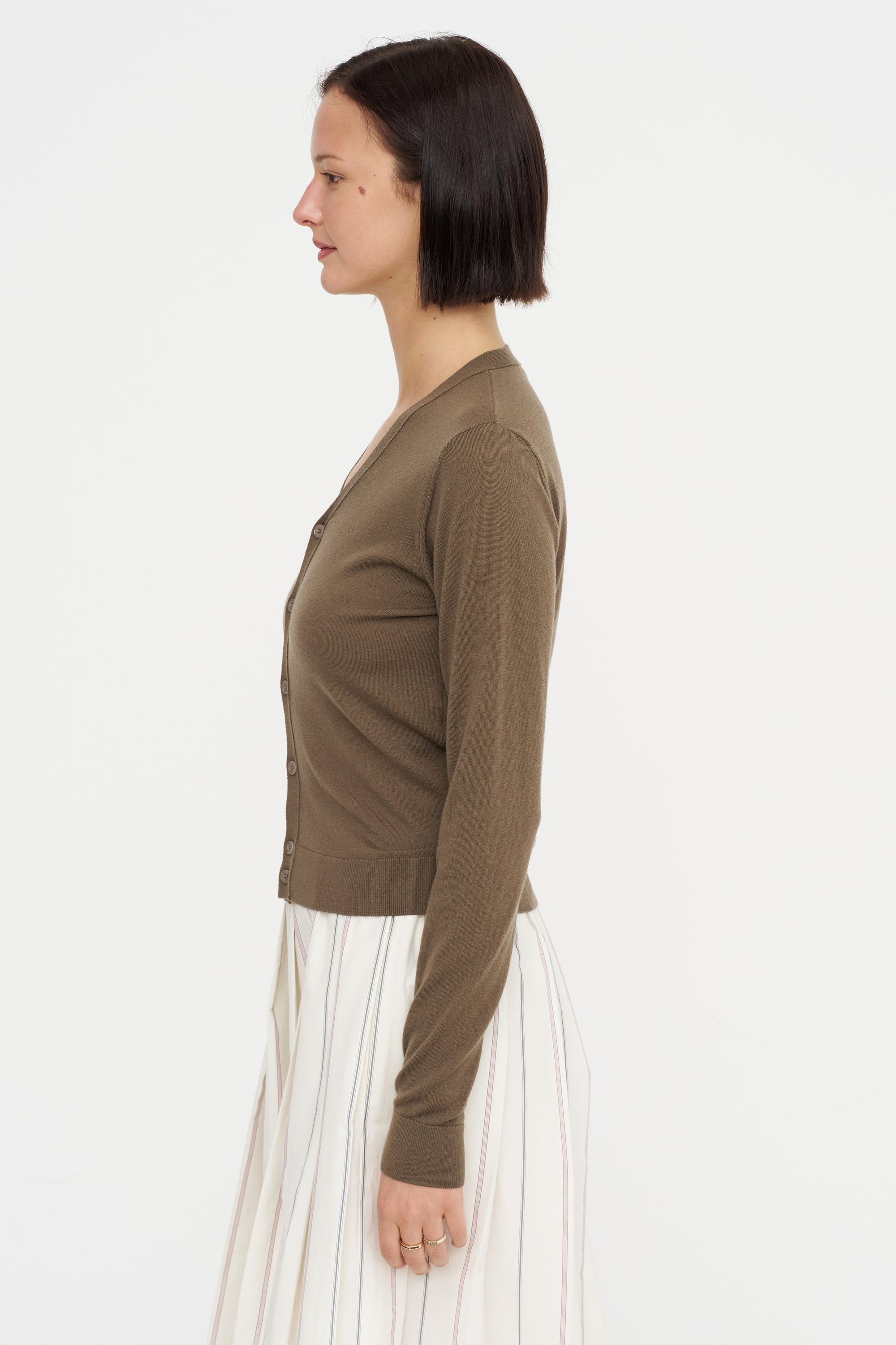 V-Neck Buttoned Cardigan, Mushroom